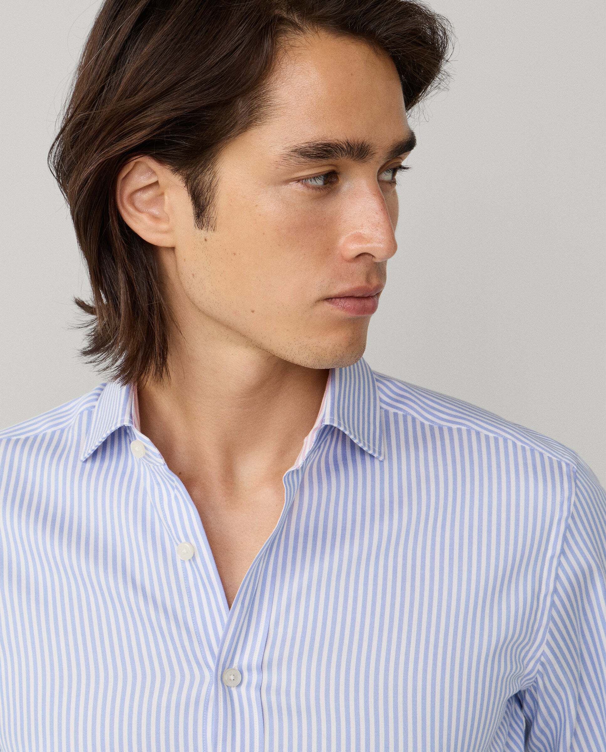 Camisa de hombre rayas bengala doble faz fit tailored - Hackett - Azul claro Azul claro-4