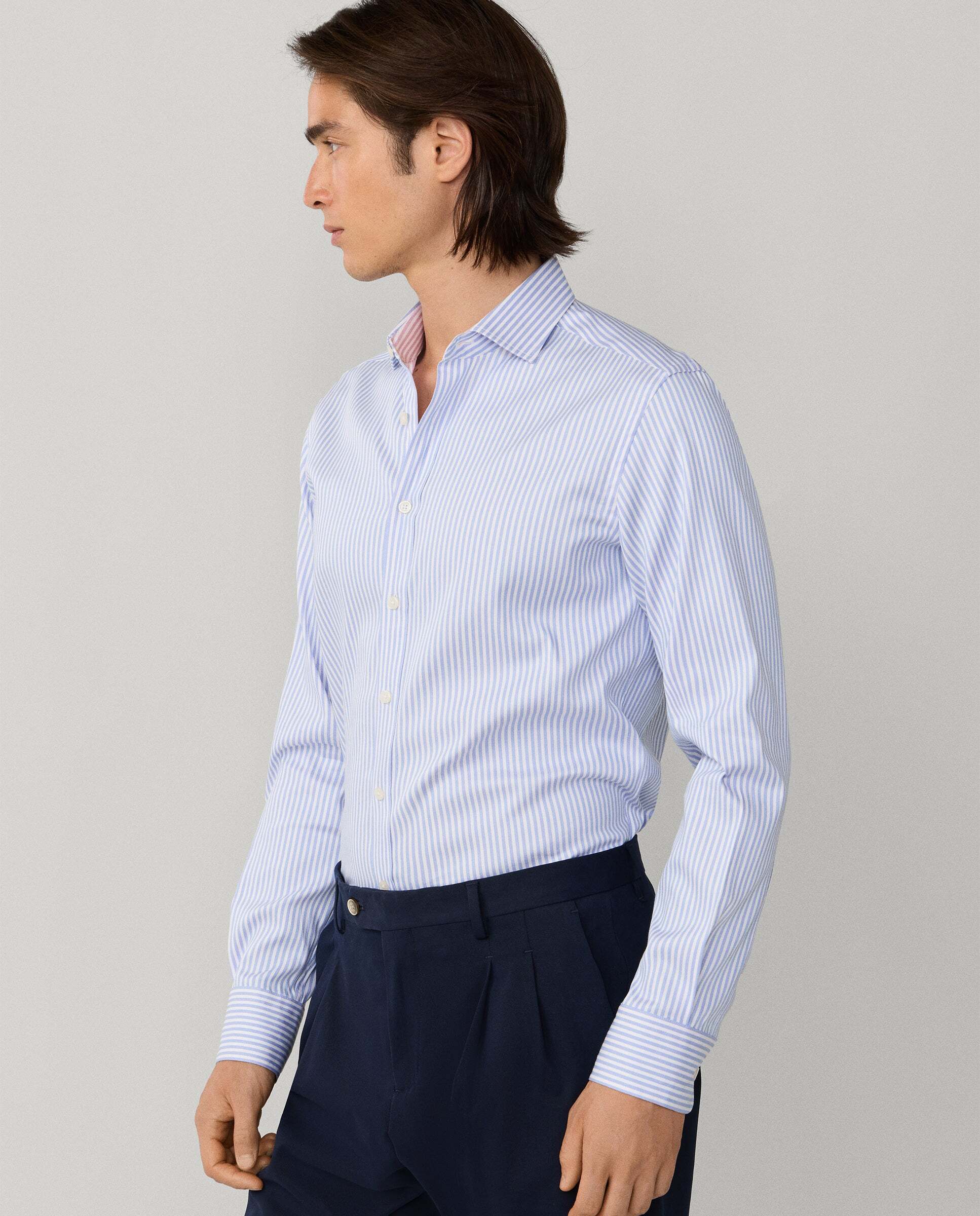 Camisa de hombre rayas bengala doble faz fit tailored - Hackett - Azul claro Azul claro-6