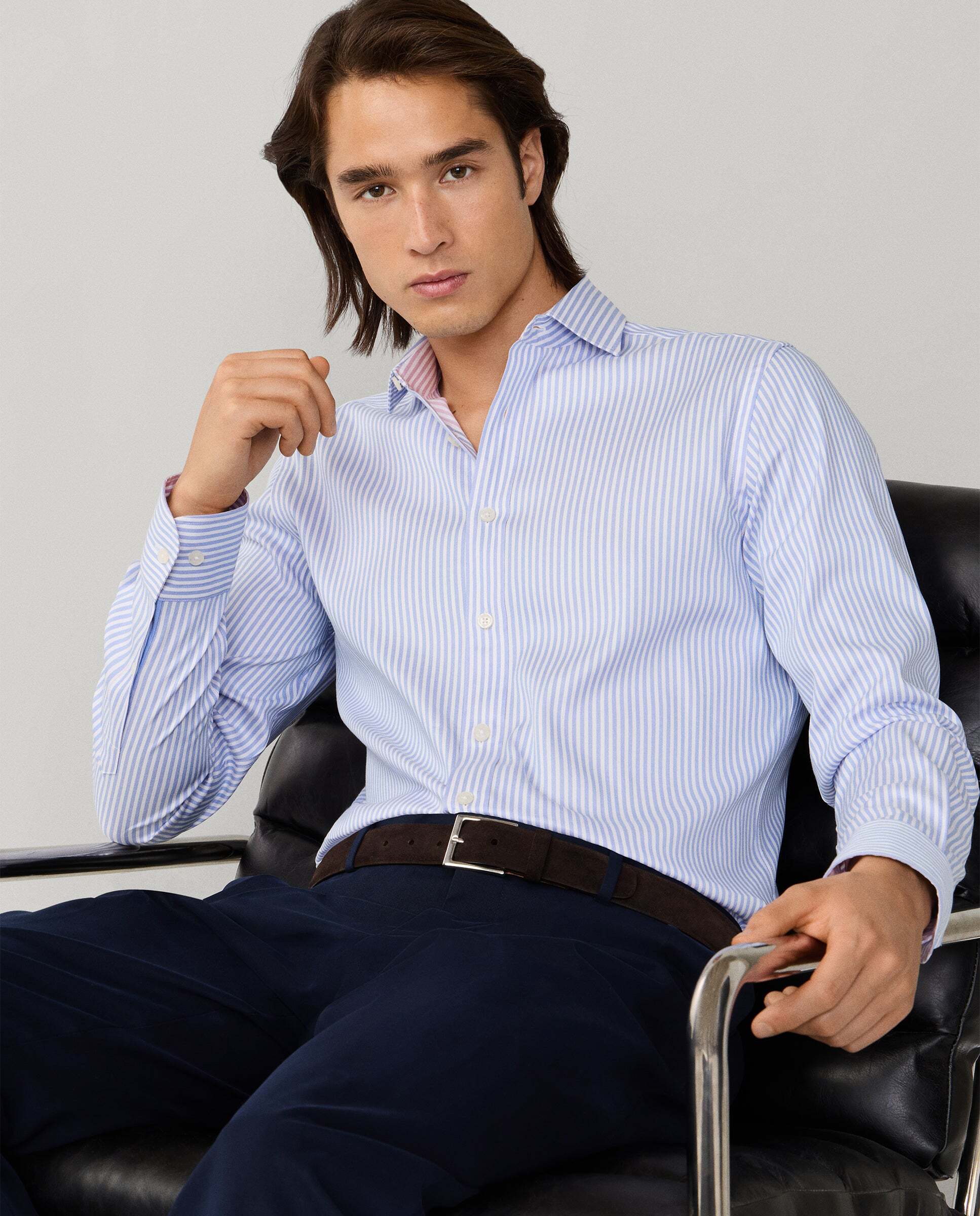 Camisa de hombre rayas bengala doble faz fit tailored - Hackett - Azul claro Azul claro-7