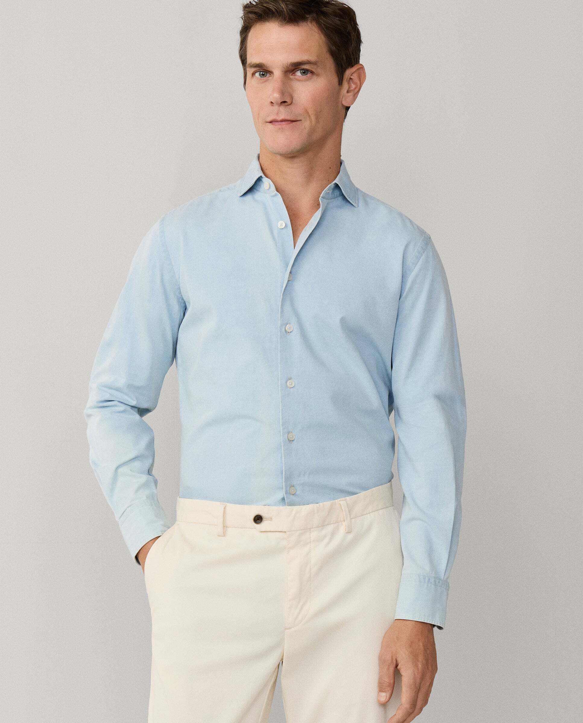 Hackett - Camisa de hombre denim lavado claro fit tailored.