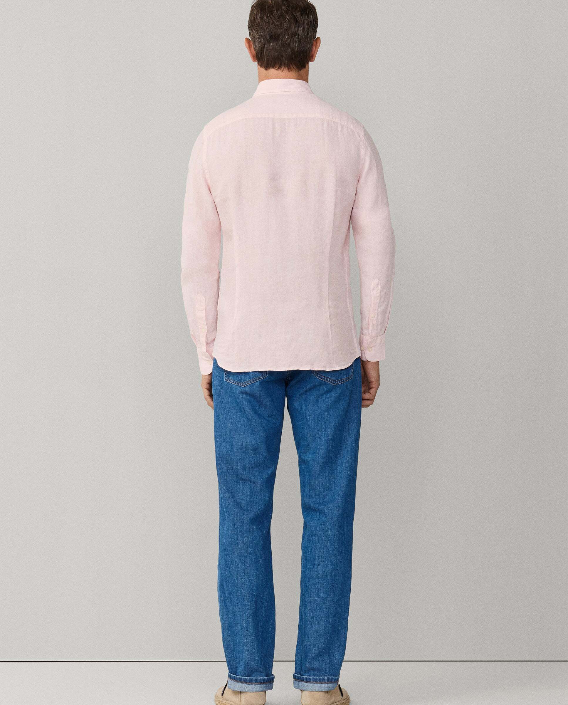 Camisa de hombre de lino teñida en prenda fit tailored - Hackett - Verde militar Rosa pastel-3