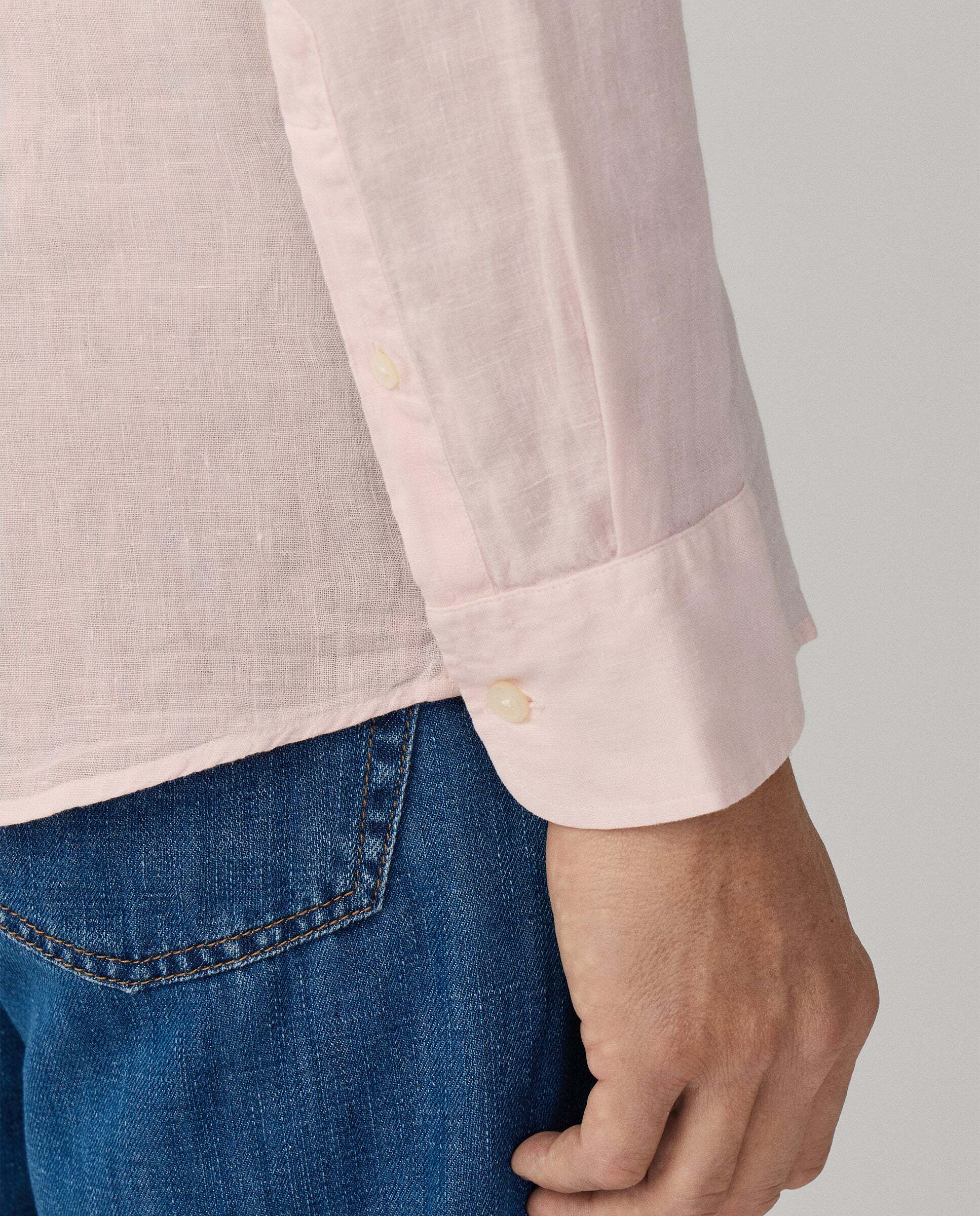 Camisa de hombre de lino teñida en prenda fit tailored - Hackett - Verde militar Rosa pastel-5