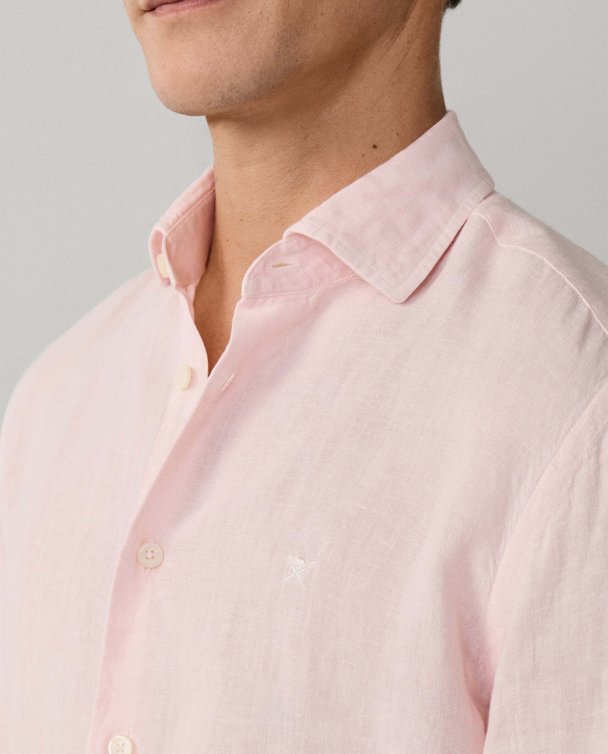 Camisa de hombre de lino teñida en prenda fit tailored - Hackett - Verde militar Rosa pastel-6