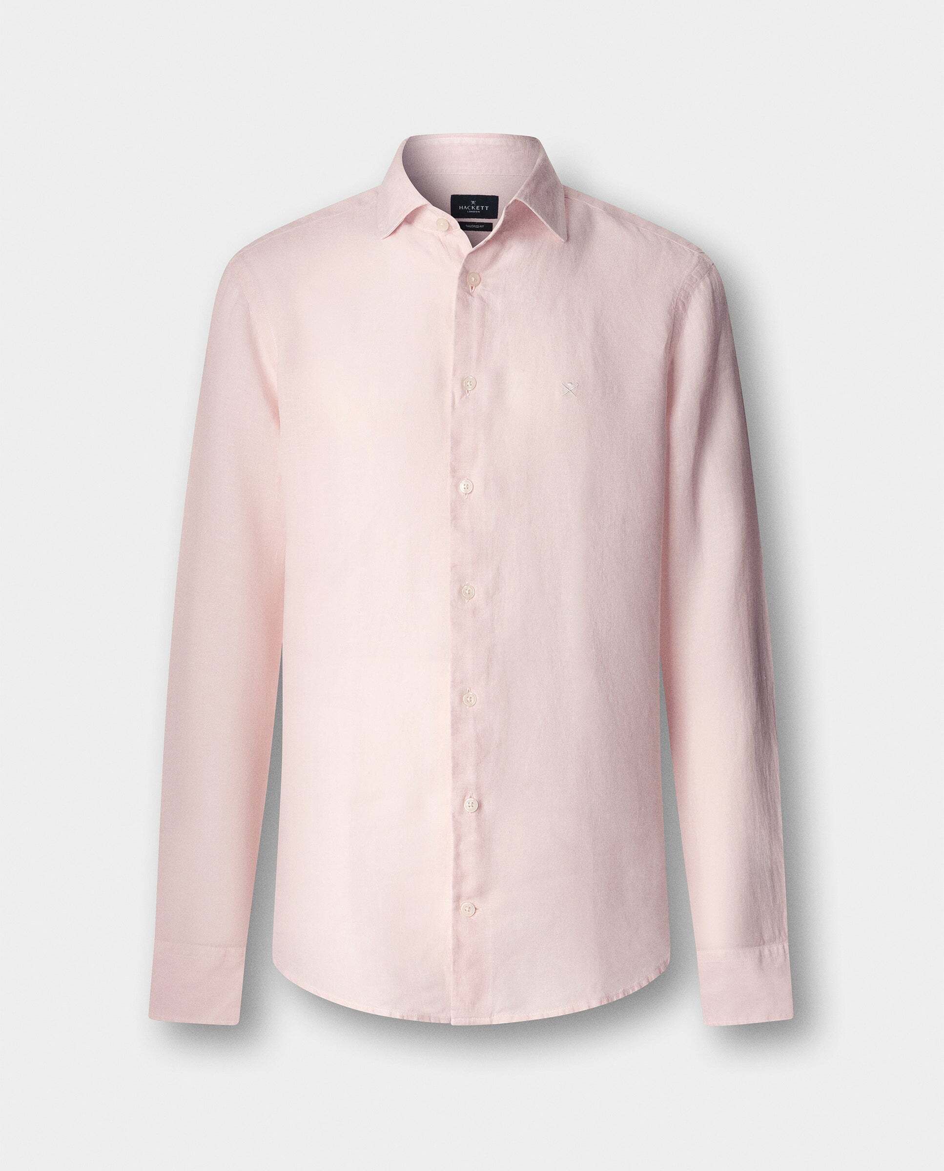 Camisa de hombre de lino teñida en prenda fit tailored - Hackett - Verde militar Rosa pastel-10