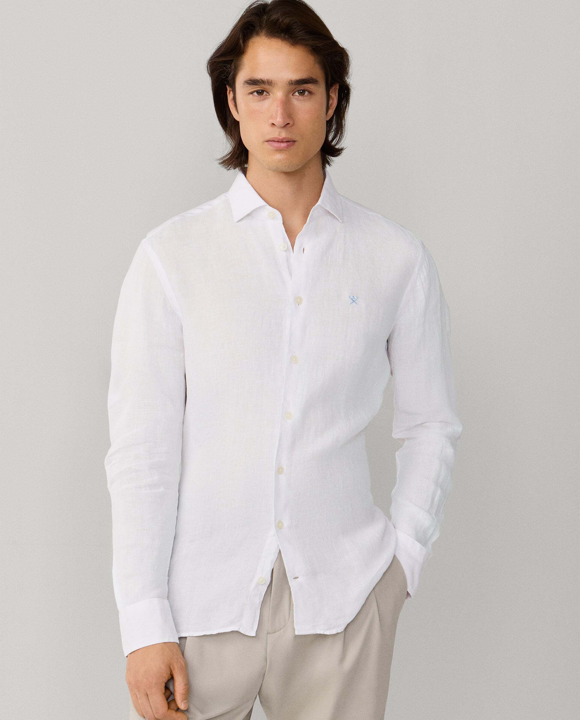 Camisa de hombre de lino teñida en prenda fit tailored - Hackett - Blanco Blanco-1