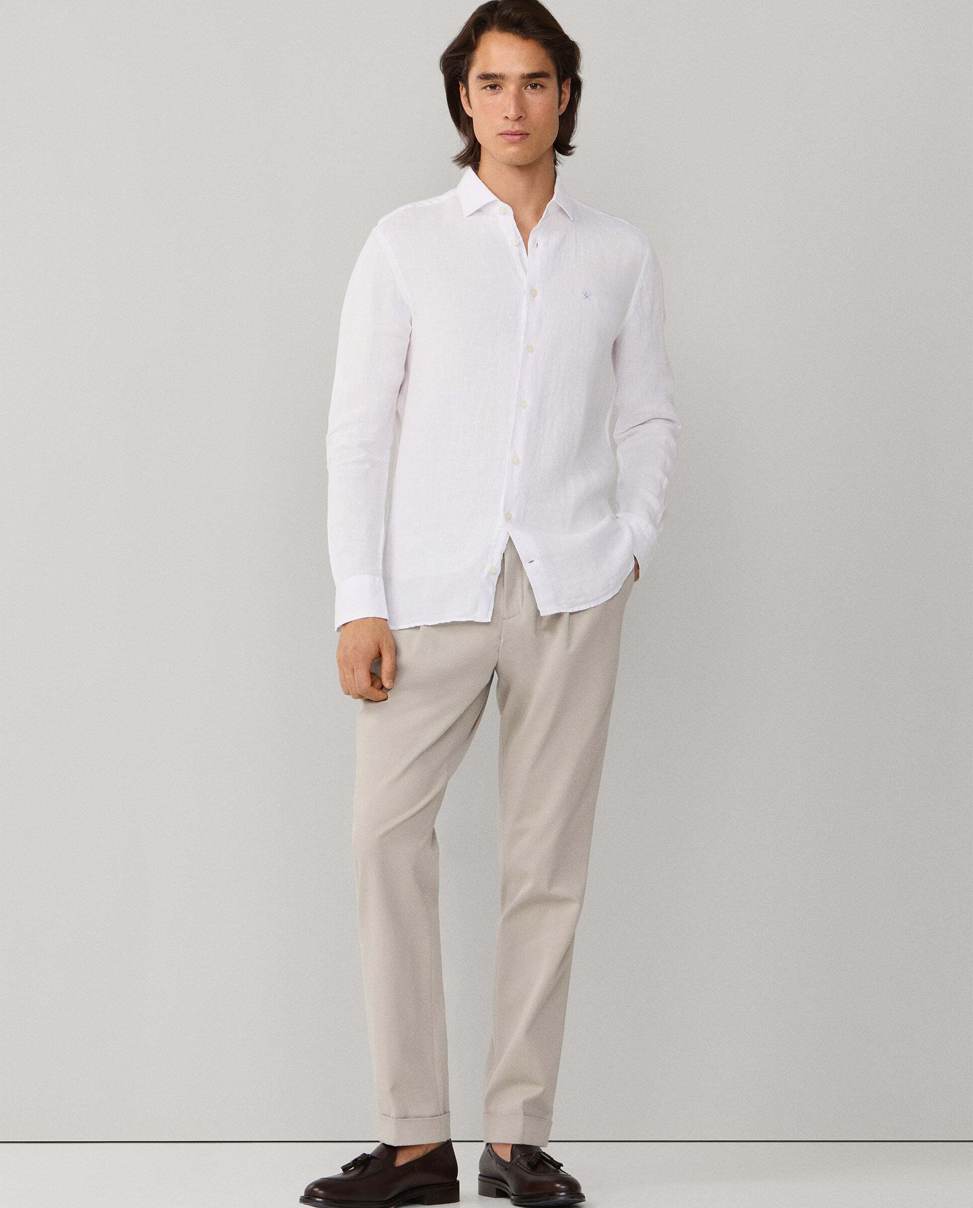Camisa de hombre de lino teñida en prenda fit tailored - Hackett - Blanco Blanco-2