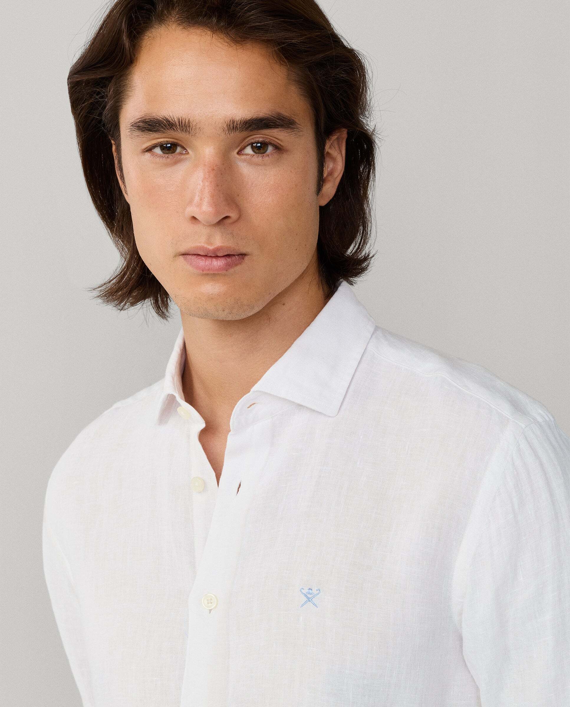 Camisa de hombre de lino teñida en prenda fit tailored - Hackett - Blanco Blanco-4