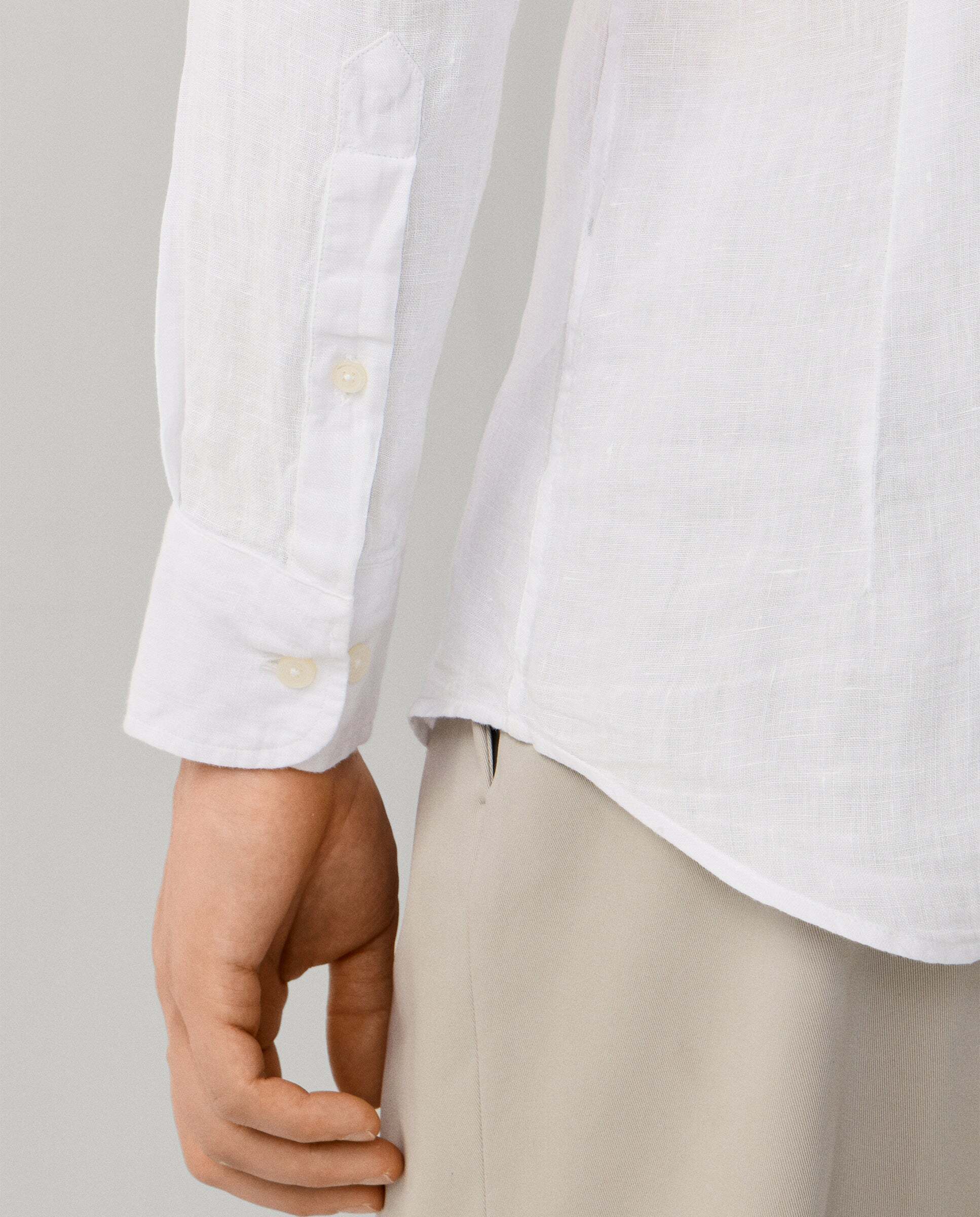 Camisa de hombre de lino teñida en prenda fit tailored - Hackett - Blanco Blanco-5
