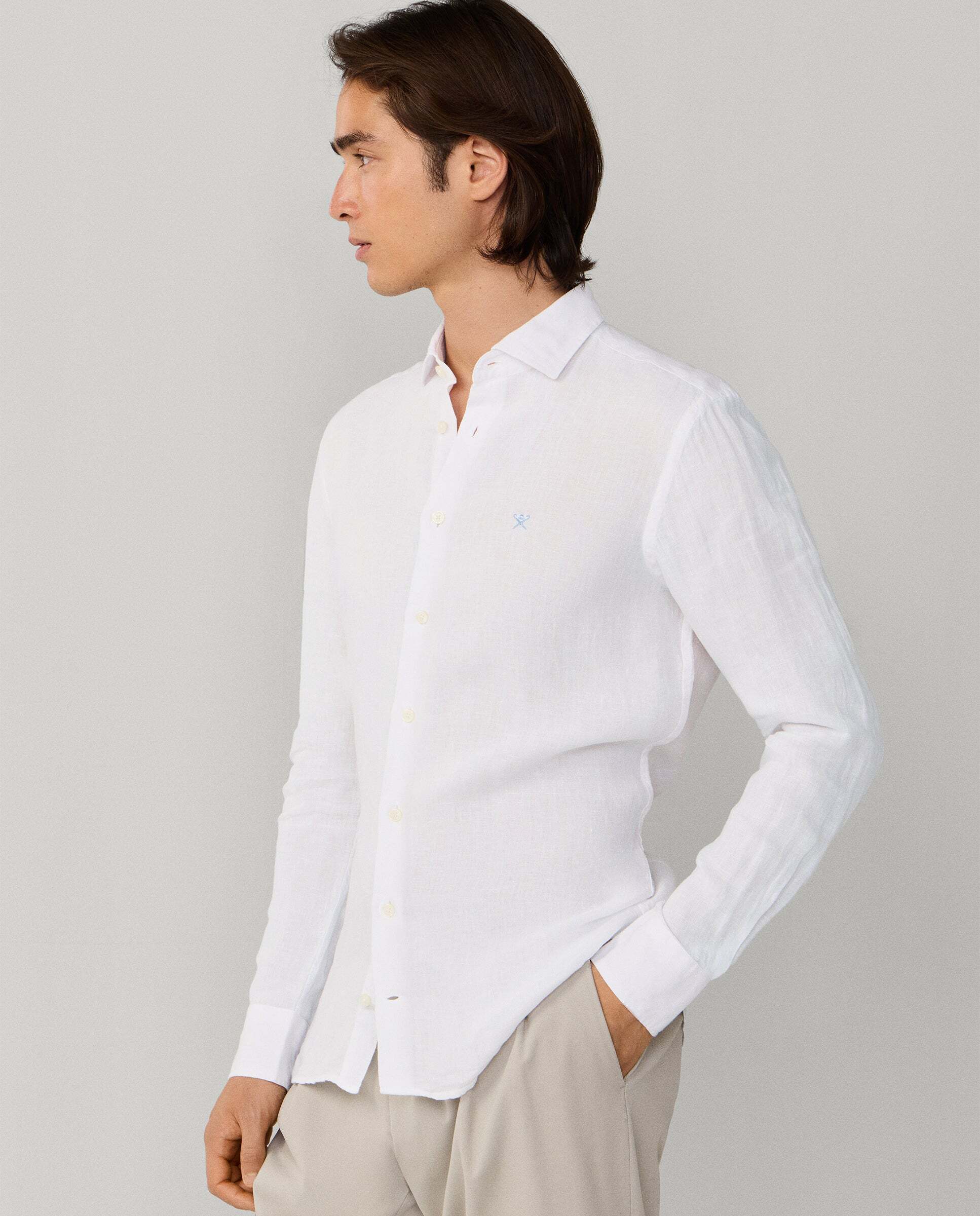 Camisa de hombre de lino teñida en prenda fit tailored - Hackett - Blanco Blanco-6