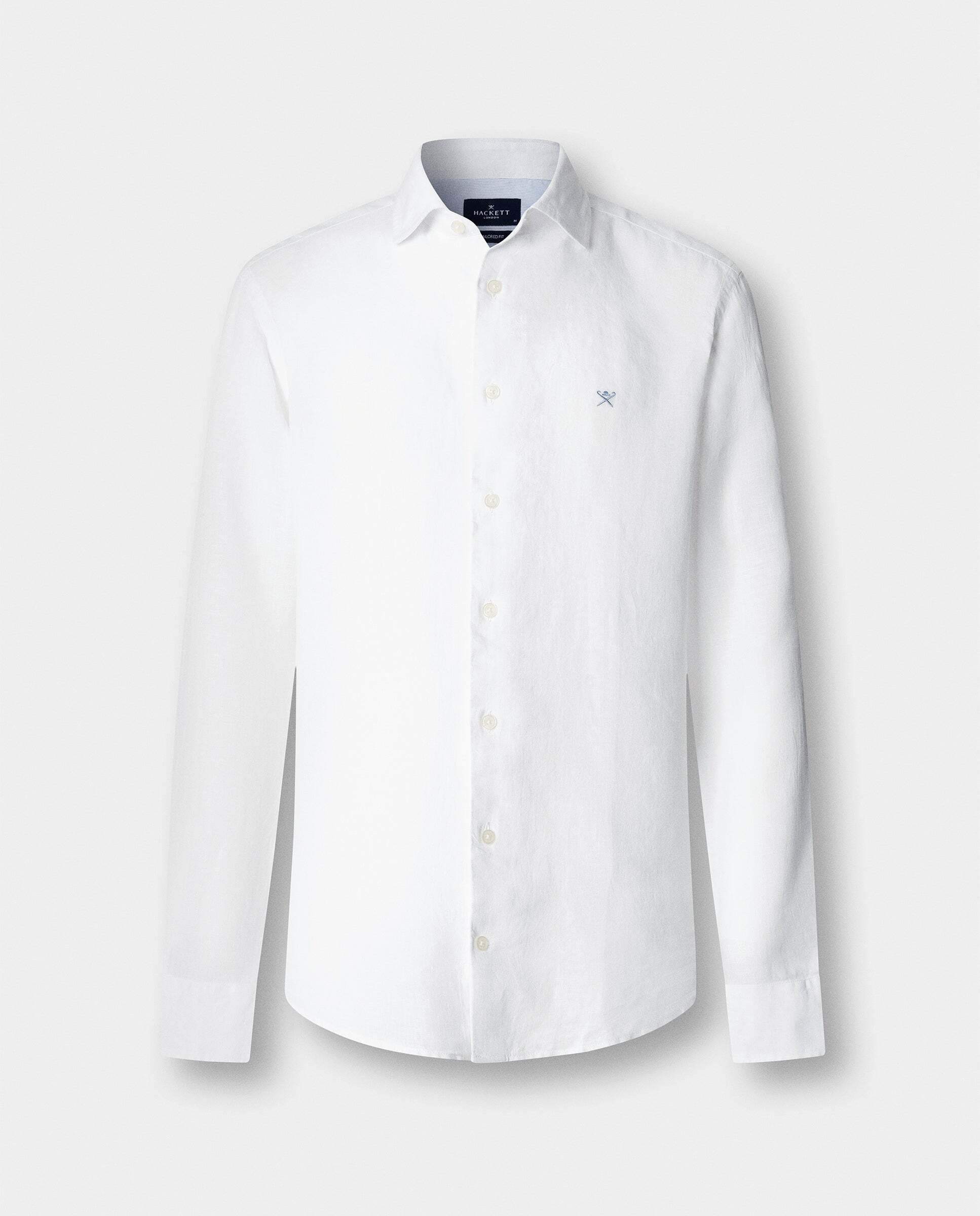 Camisa de hombre de lino teñida en prenda fit tailored - Hackett - Blanco Blanco-9