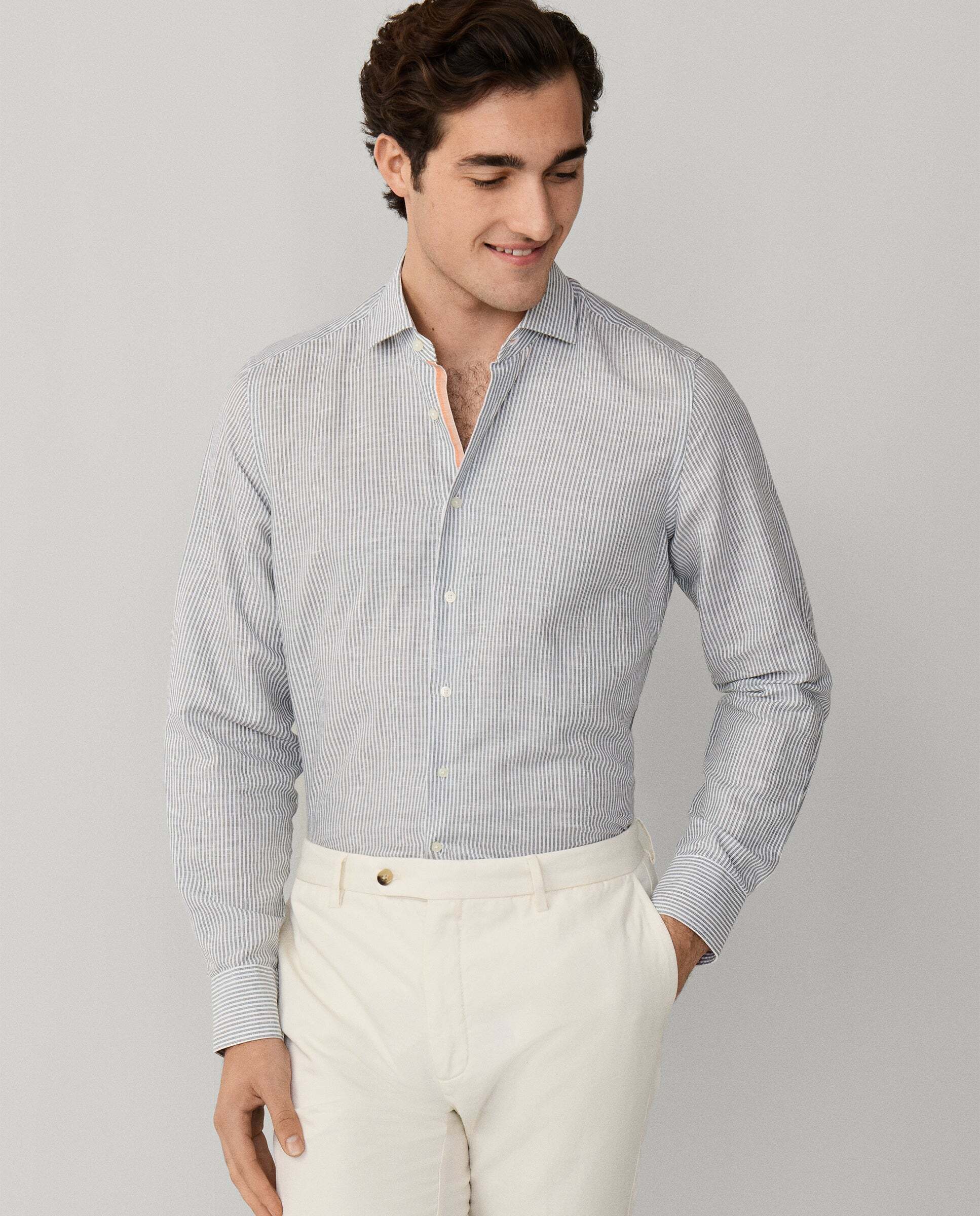 Imagen 0 de Camisa de hombre selvedge algodón-lino fit clásico Verde