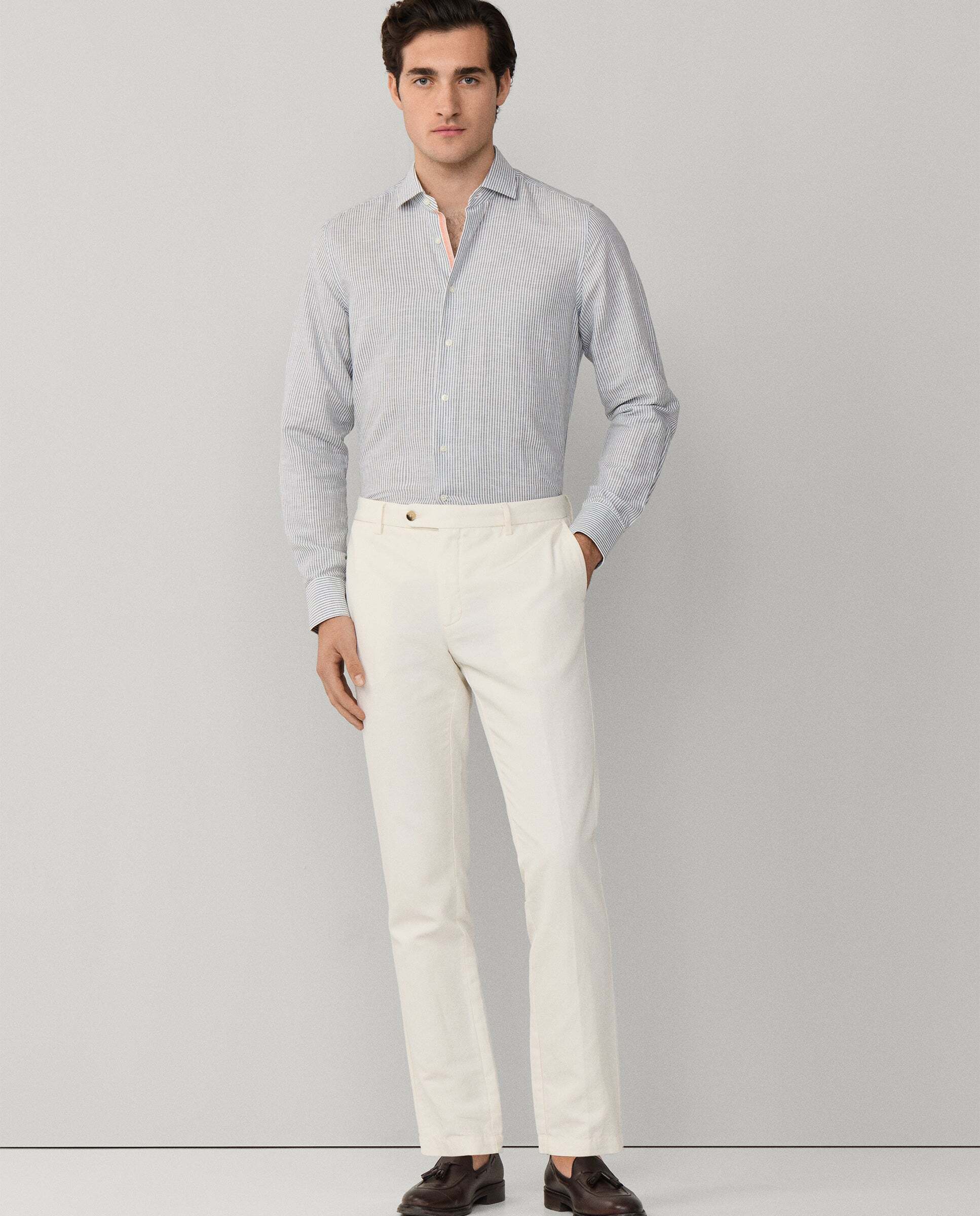 Camisa de hombre selvedge algodón-lino fit clásico - Hackett - Verde Verde-2