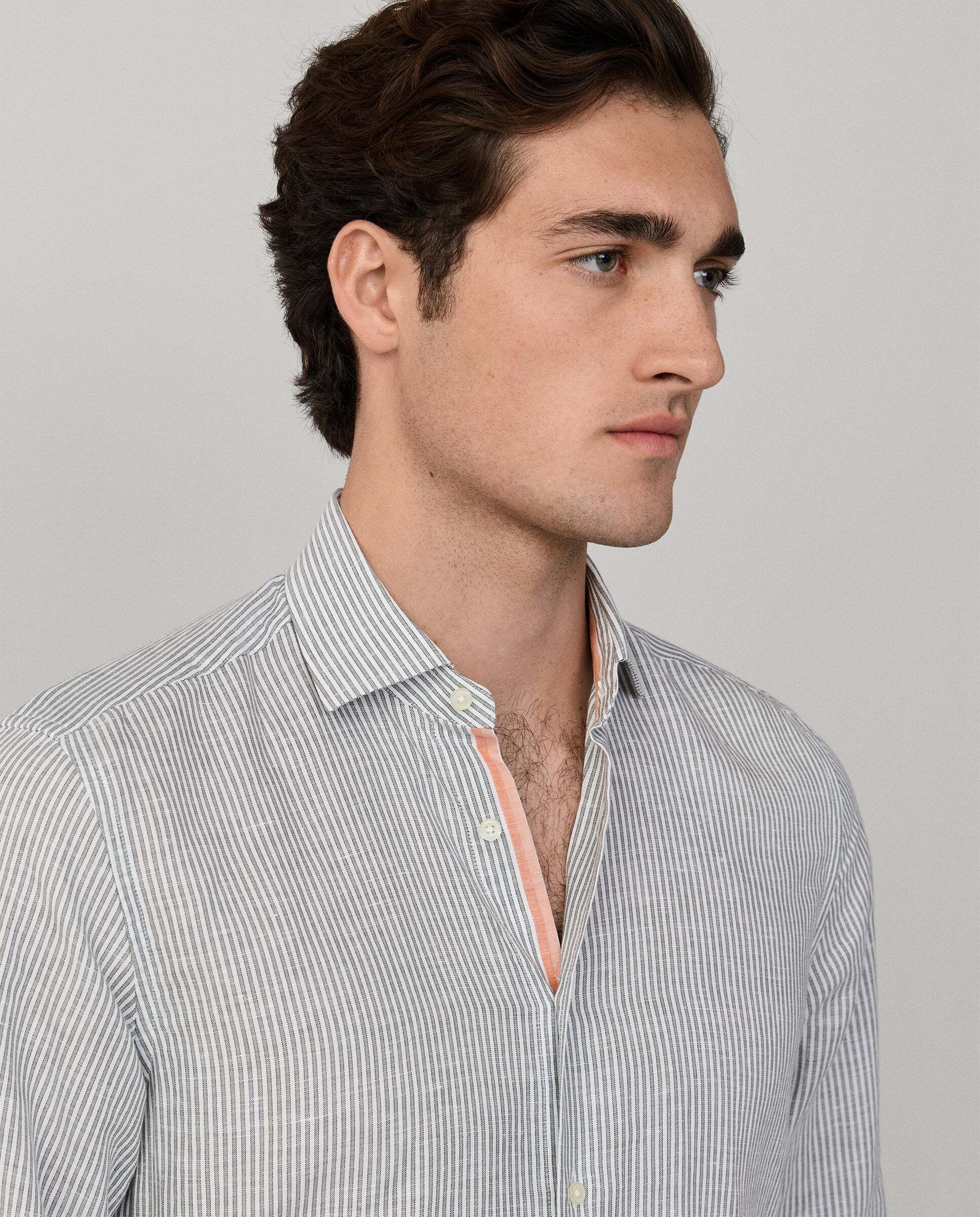 Camisa de hombre selvedge algodón-lino fit clásico - Hackett - Verde Verde-4