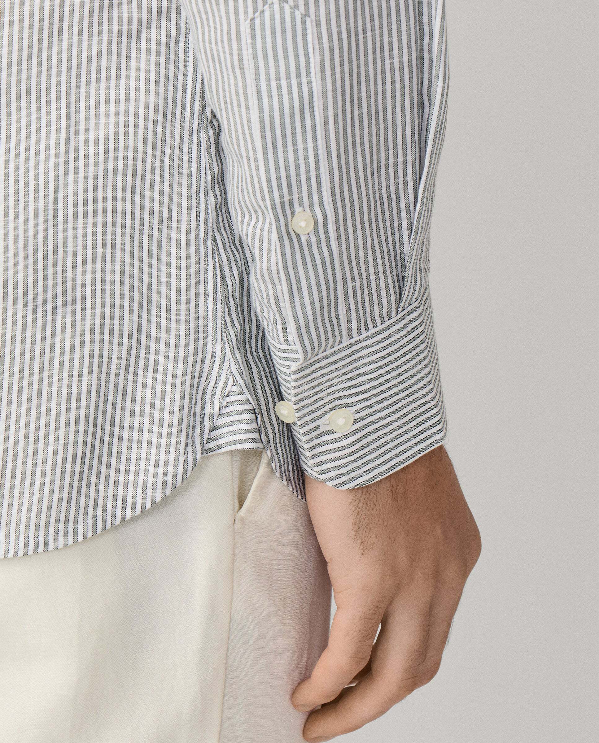 Camisa de hombre selvedge algodón-lino fit clásico - Hackett - Verde Verde-5