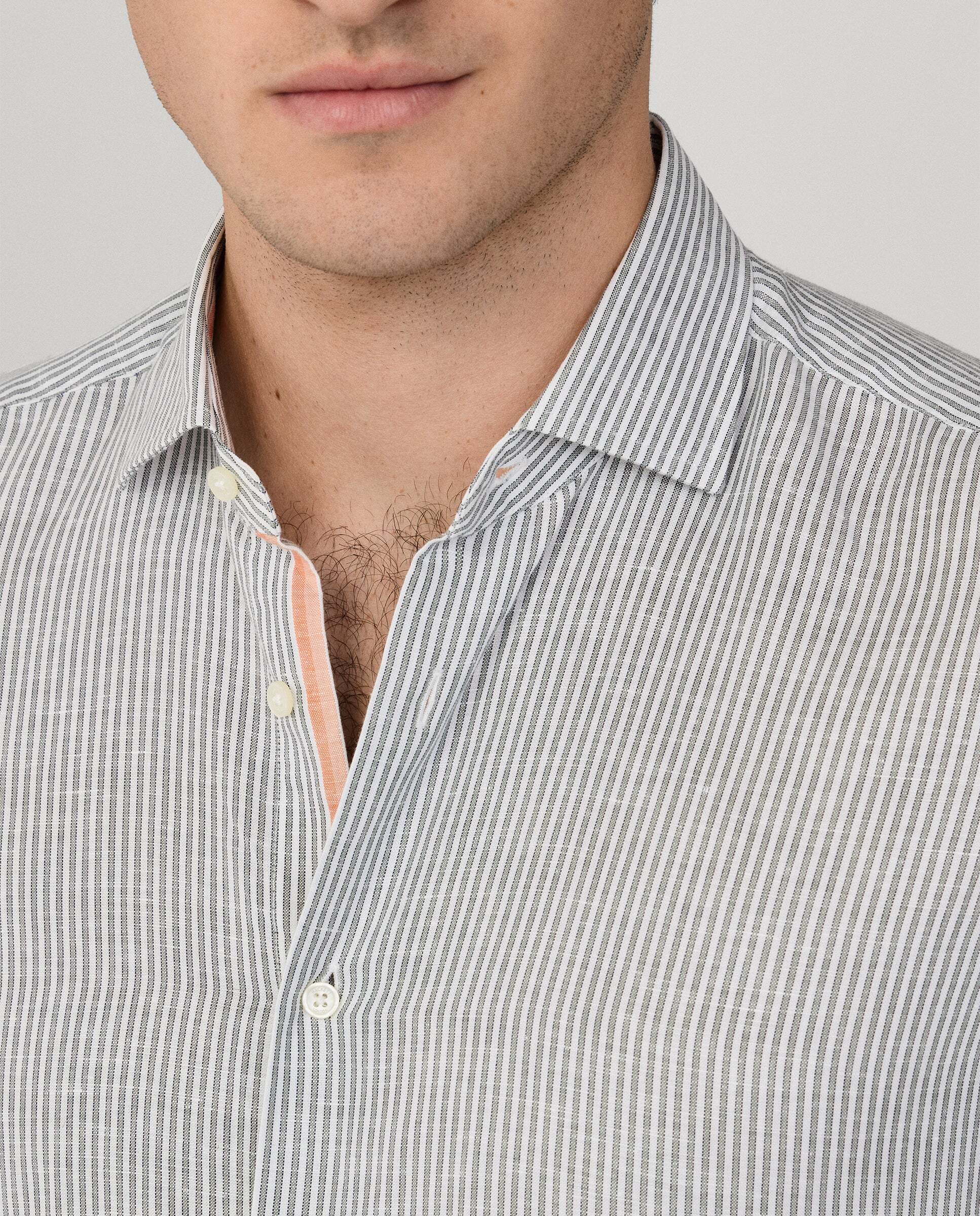 Camisa de hombre selvedge algodón-lino fit clásico - Hackett - Verde Verde-6