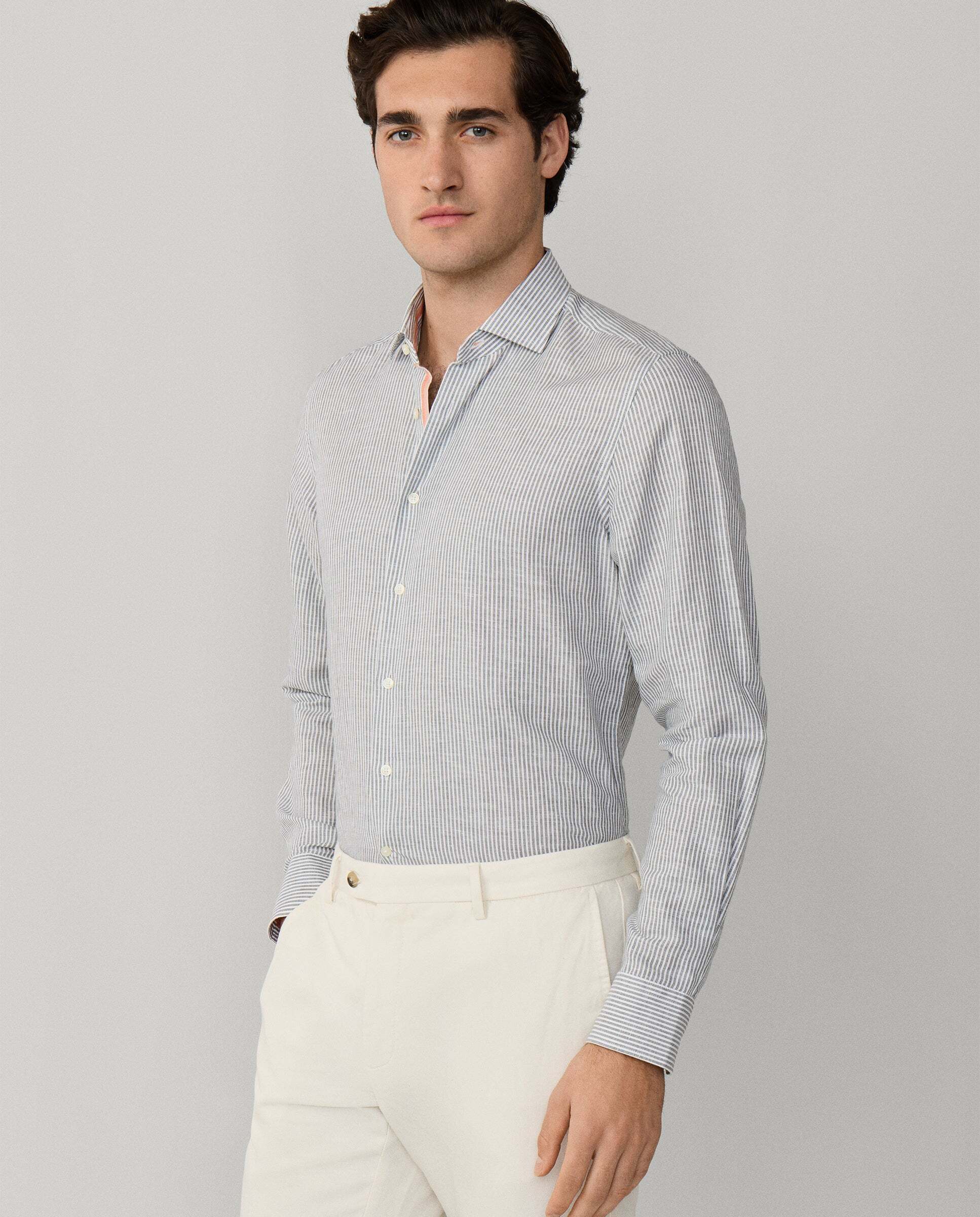 Camisa de hombre selvedge algodón-lino fit clásico - Hackett - Verde Verde-7