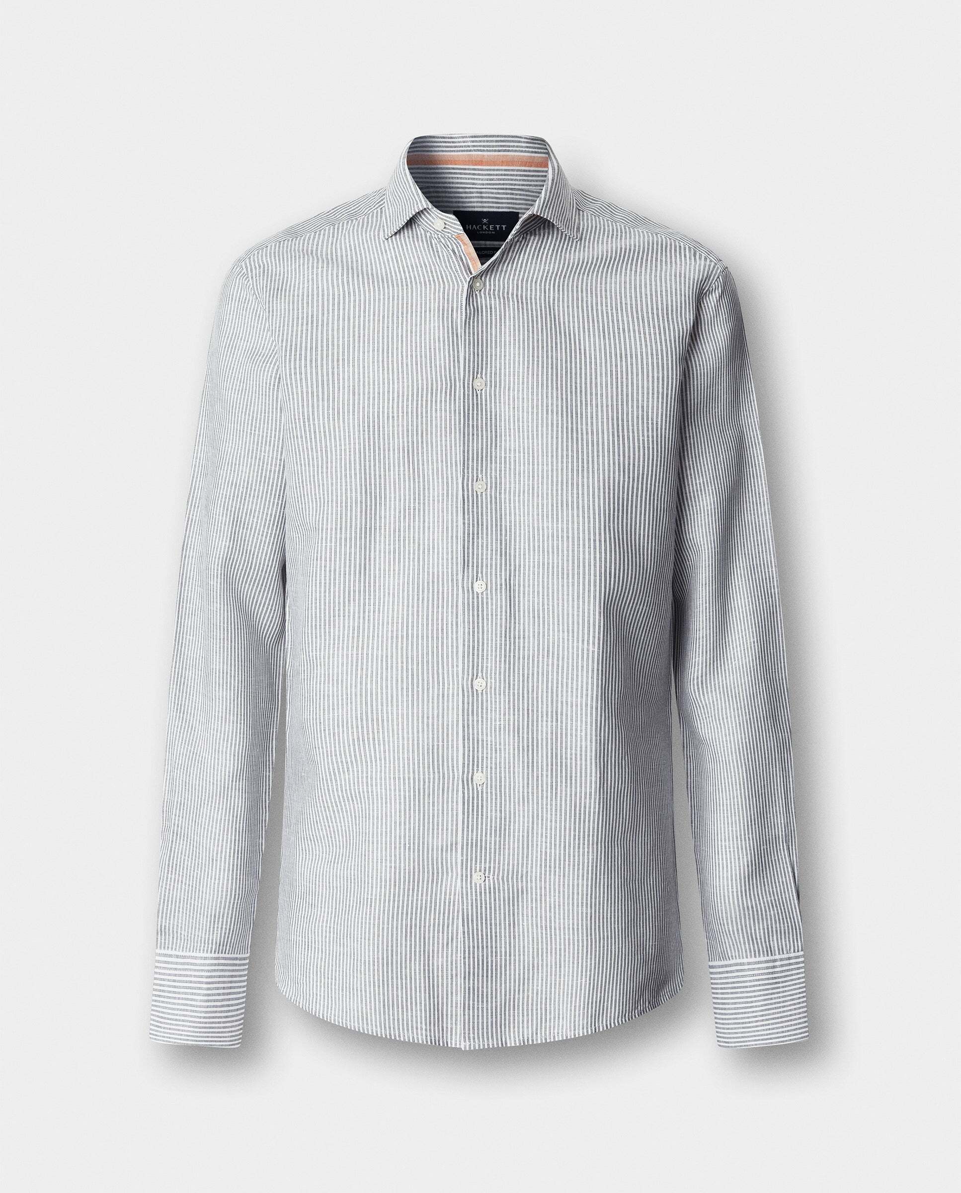 Camisa de hombre selvedge algodón-lino fit clásico - Hackett - Verde Verde-10
