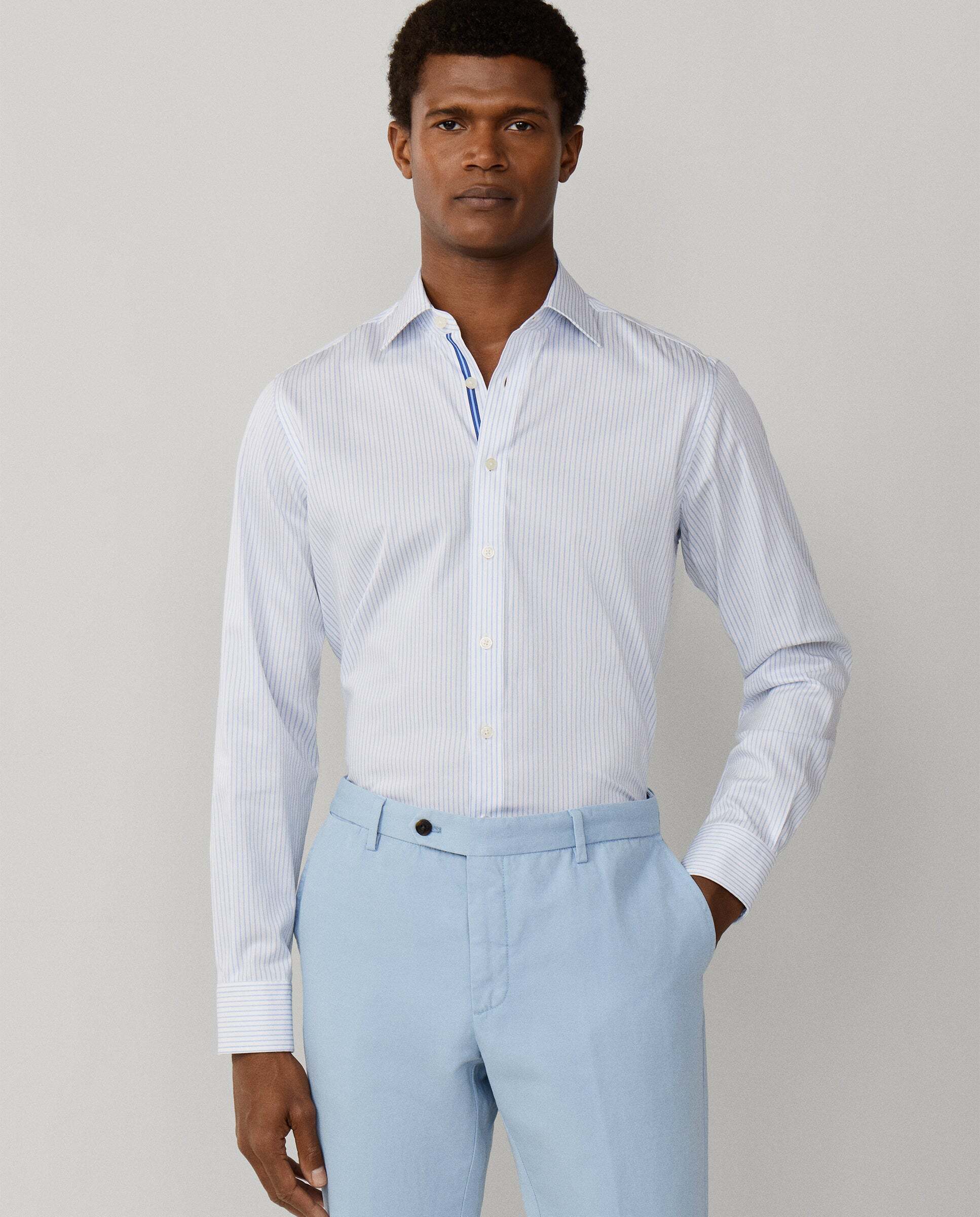 Hackett - Camisa de hombre selvedge sarga fit clásico.