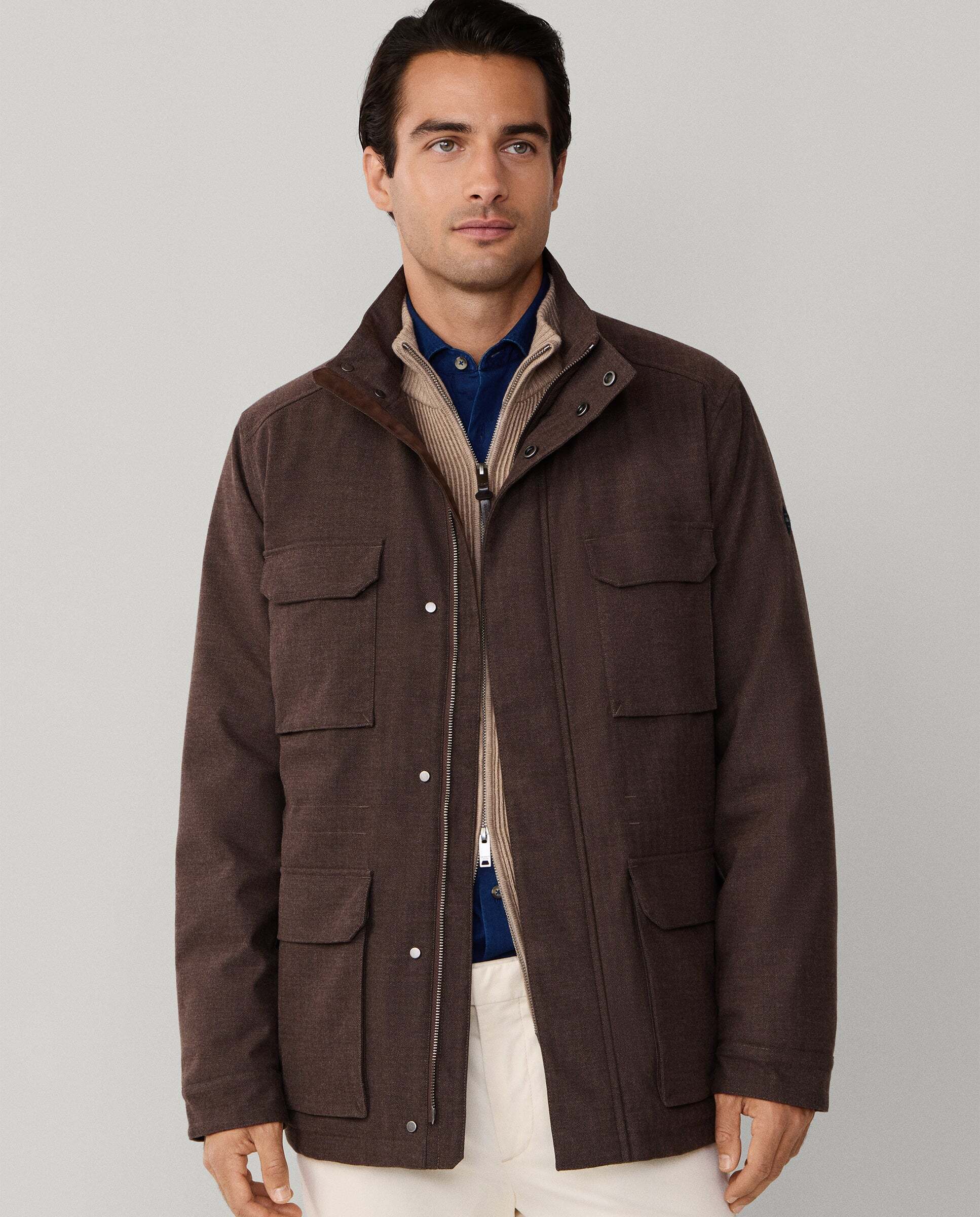 Hackett - Chaqueta de hombre sahariana de espiga.