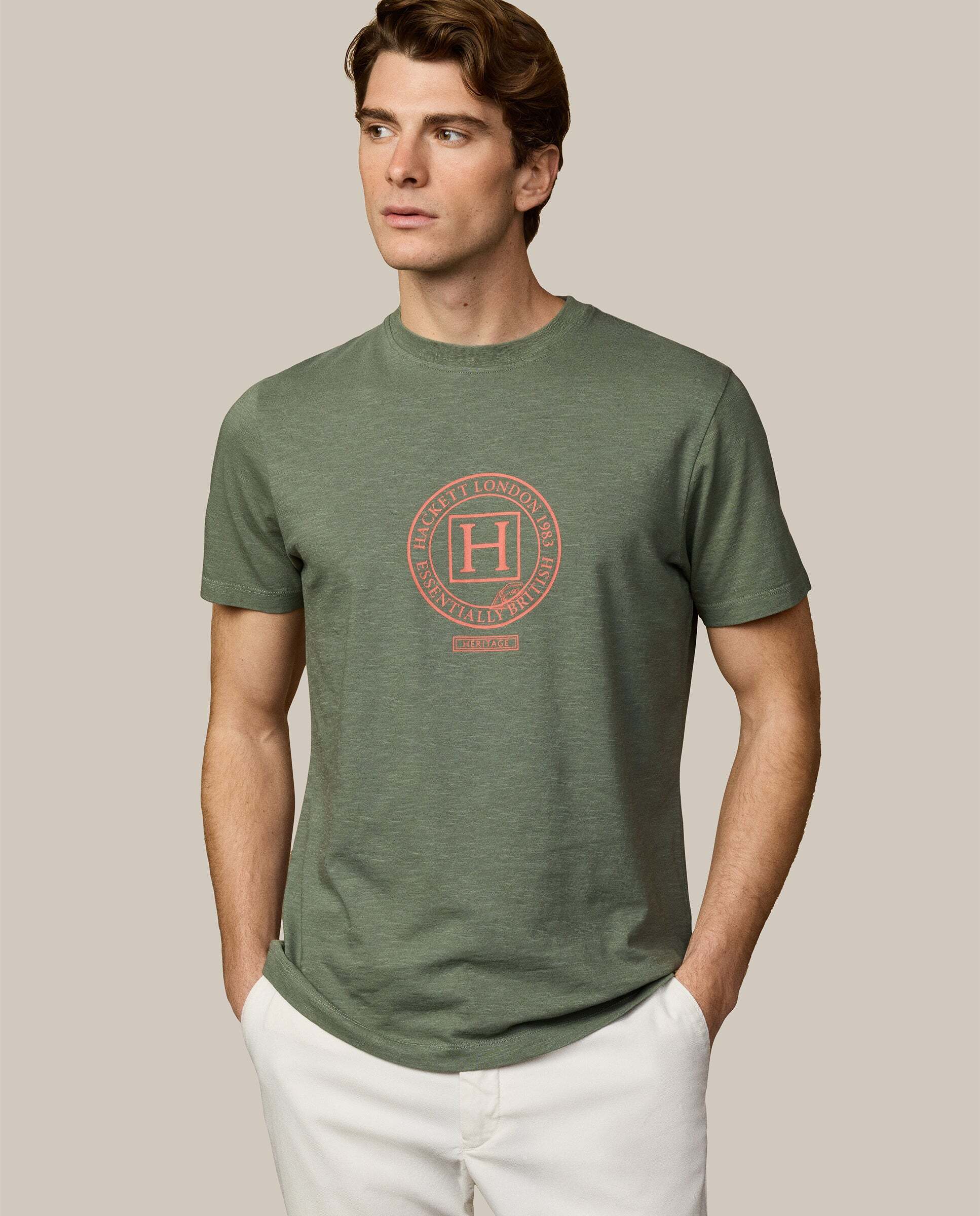 Hackett - Camiseta de hombre gráfica mezcla de lino fit clásico.