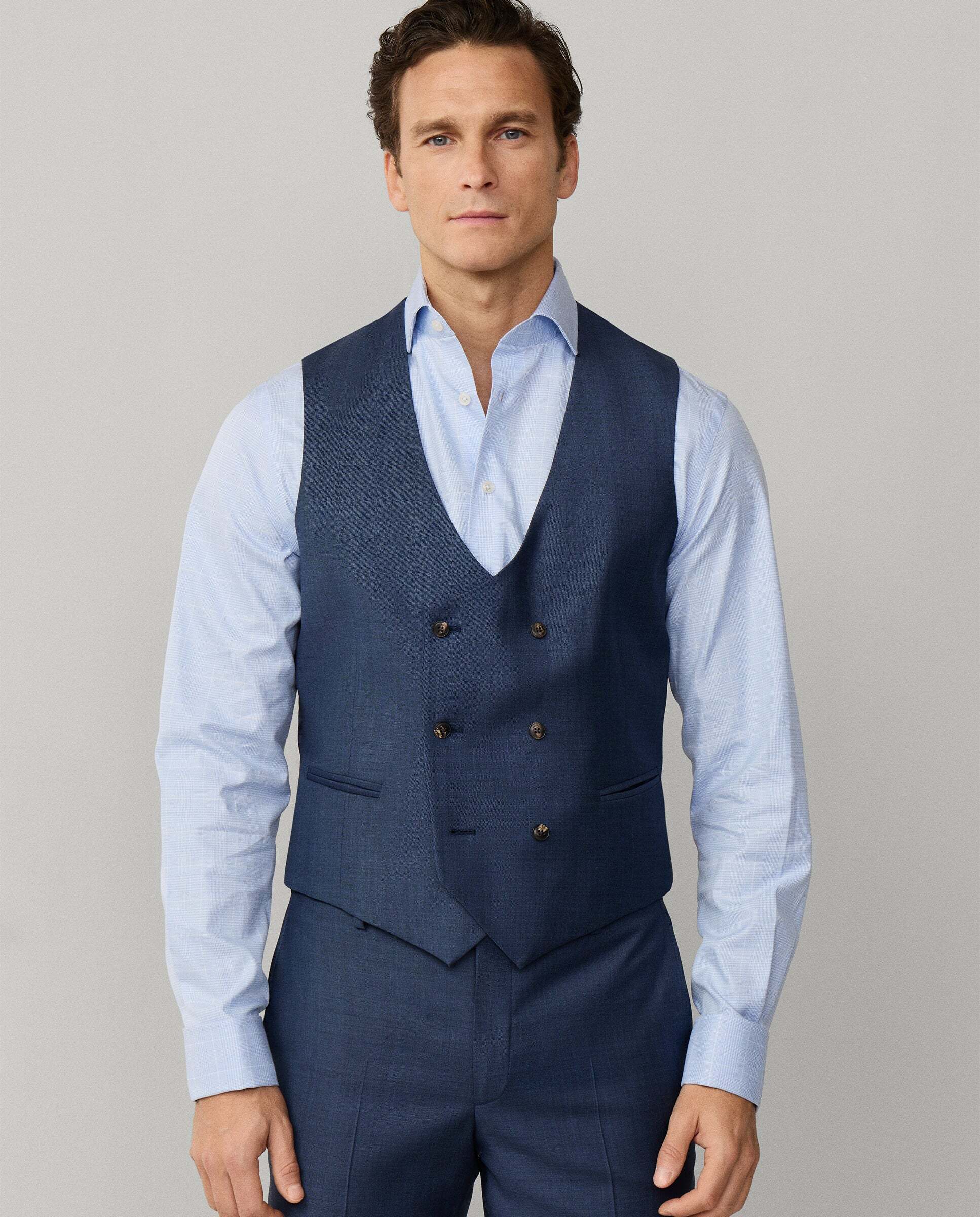 Imagen 0 de Chaleco de hombre de lana sharkskin - tejido en italia Azul