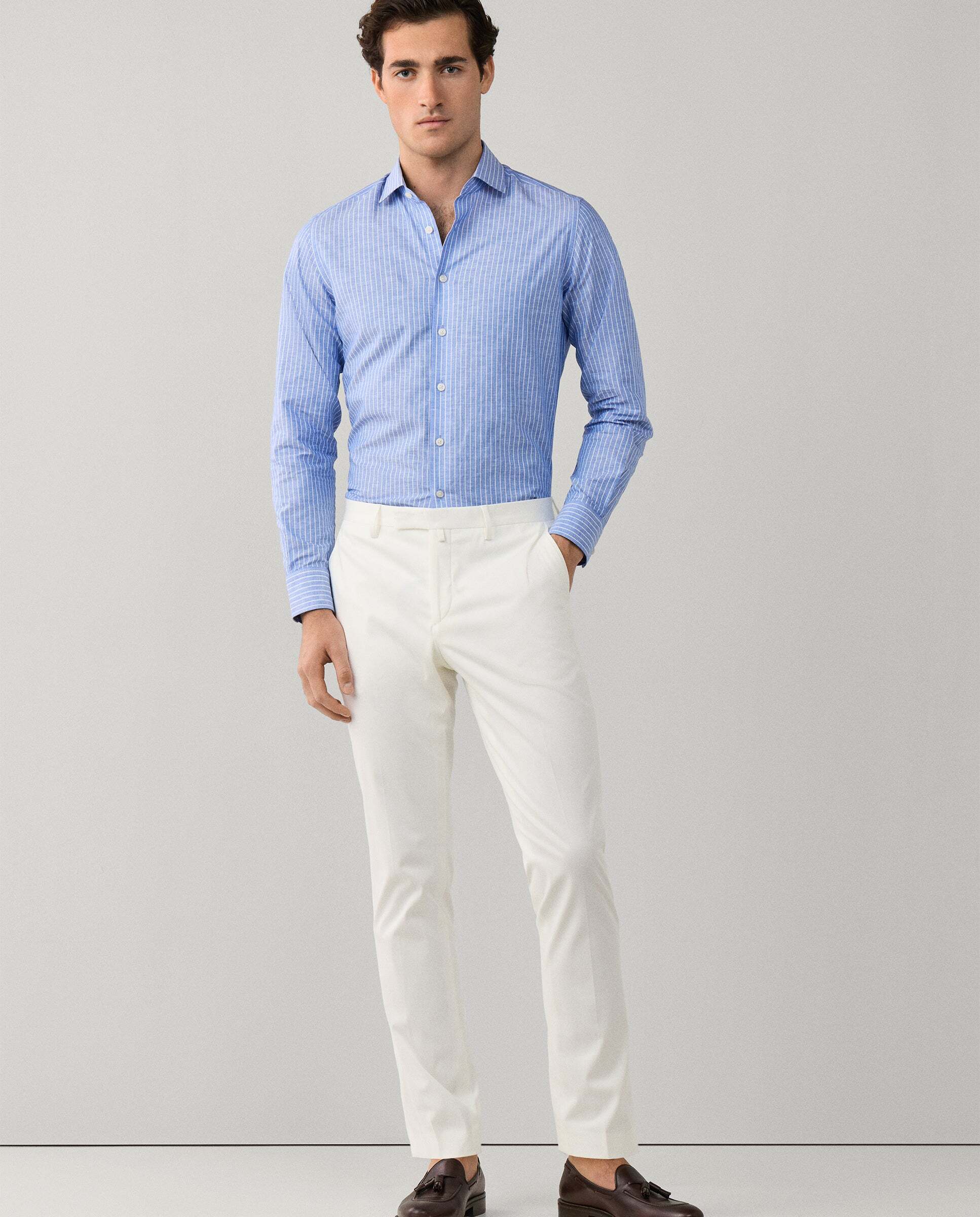 Pantalón formal fit slim - Hackett - tejido en italia - Blanco Blanco-1