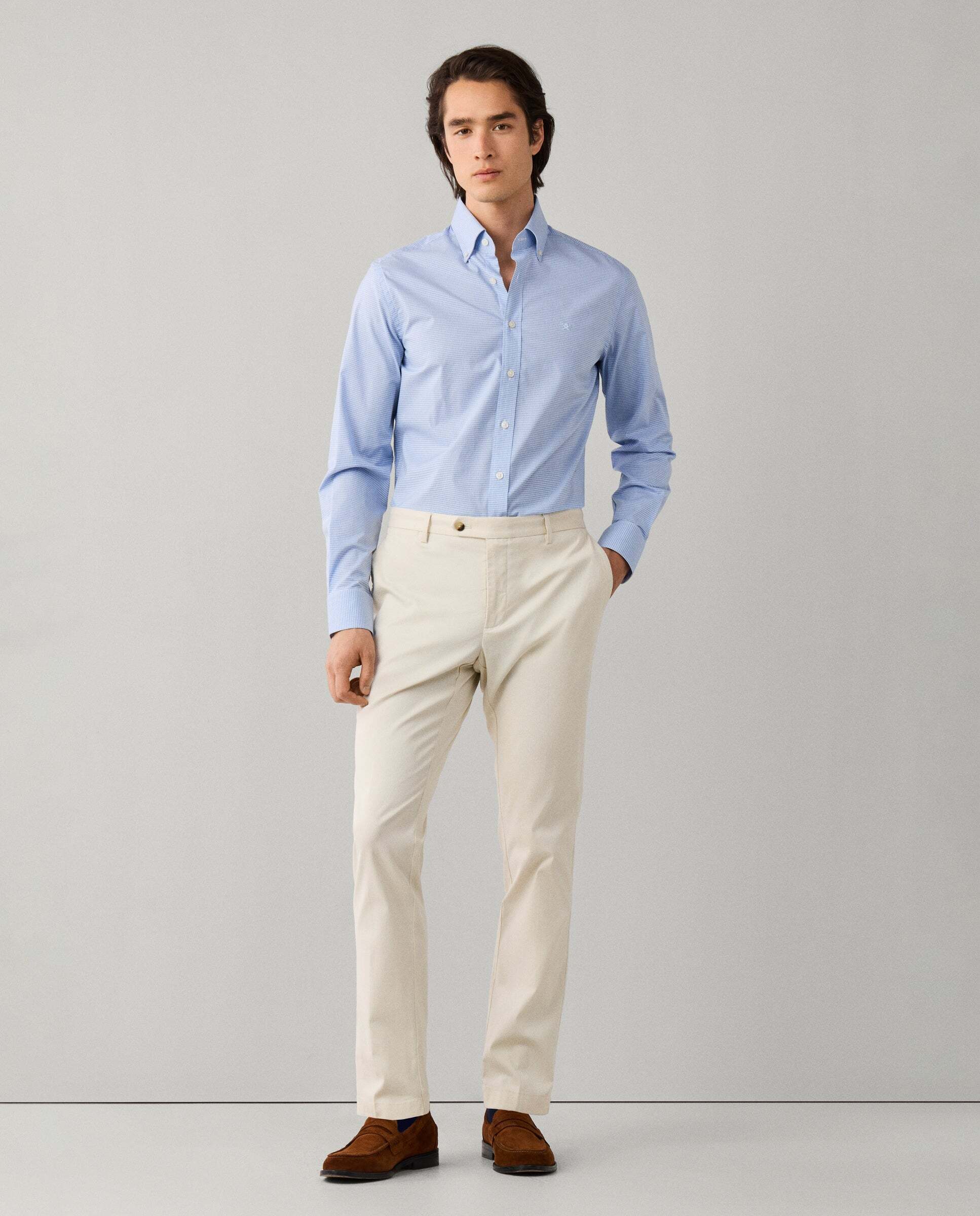 Camisa cuadros vichy bi-stretch fit tailored - Hackett - Azul claro Azul claro-2