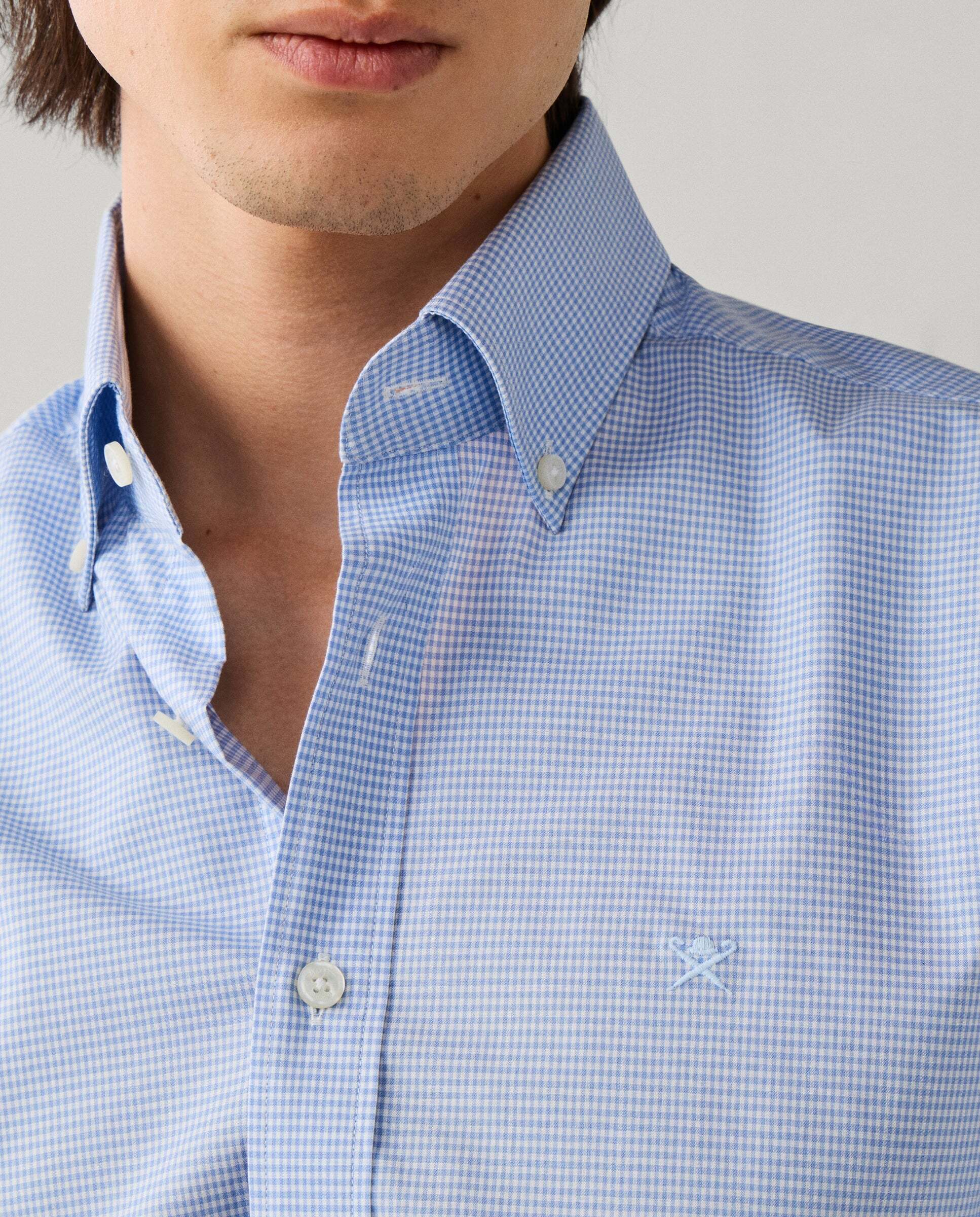 Camisa cuadros vichy bi-stretch fit tailored - Hackett - Azul claro Azul claro-4