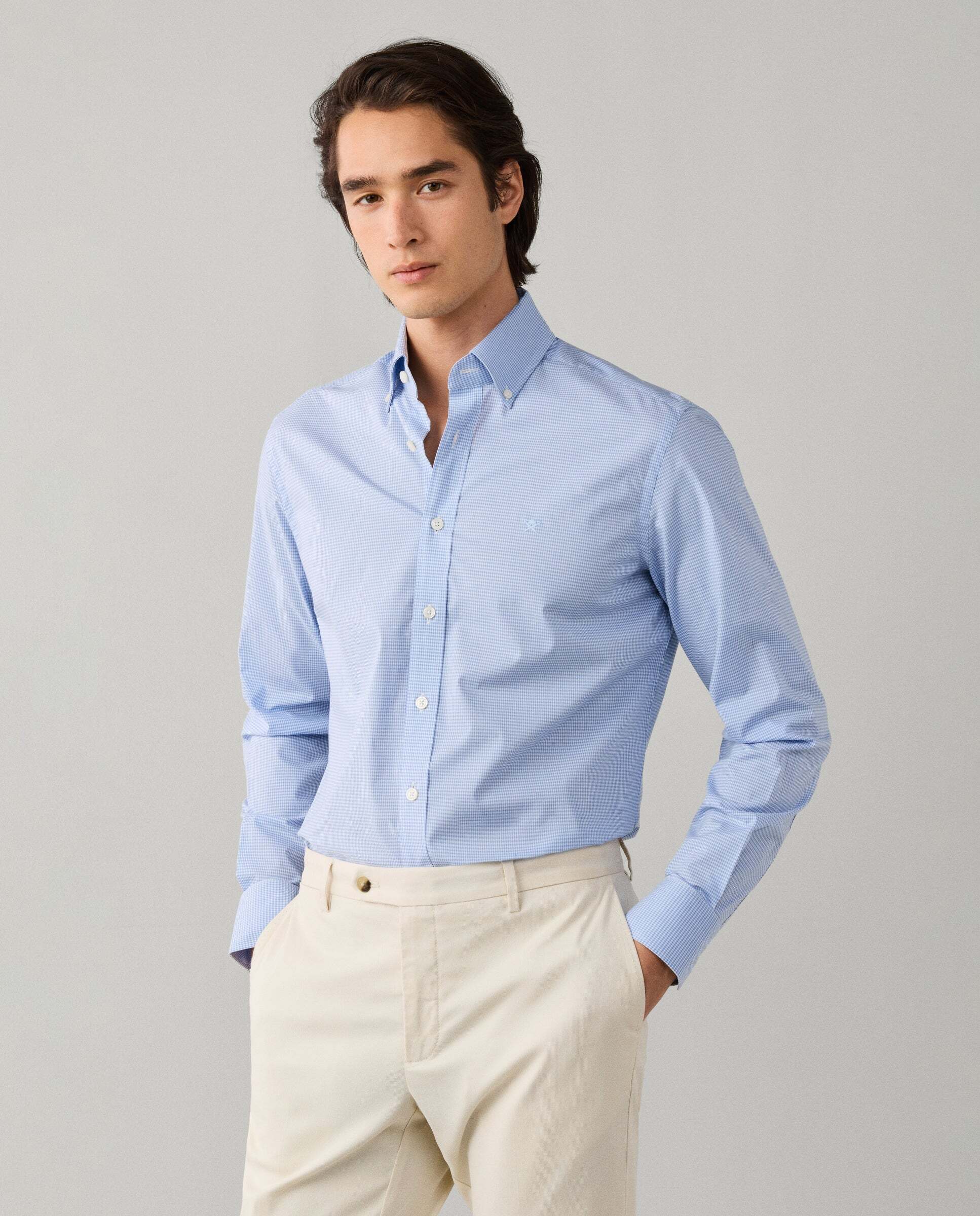 Camisa cuadros vichy bi-stretch fit tailored - Hackett - Azul claro Azul claro-6