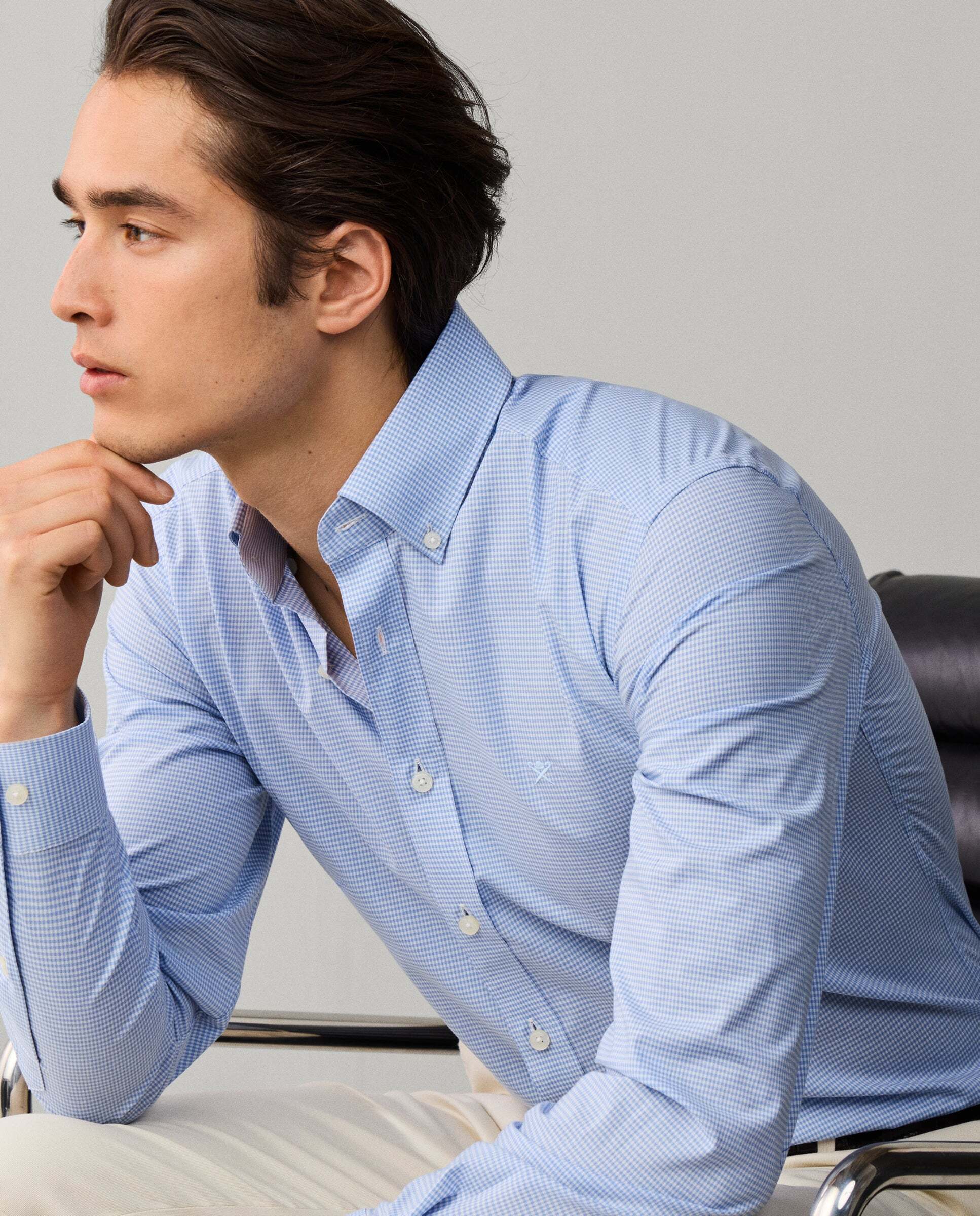 Camisa cuadros vichy bi-stretch fit tailored - Hackett - Azul claro Azul claro-7