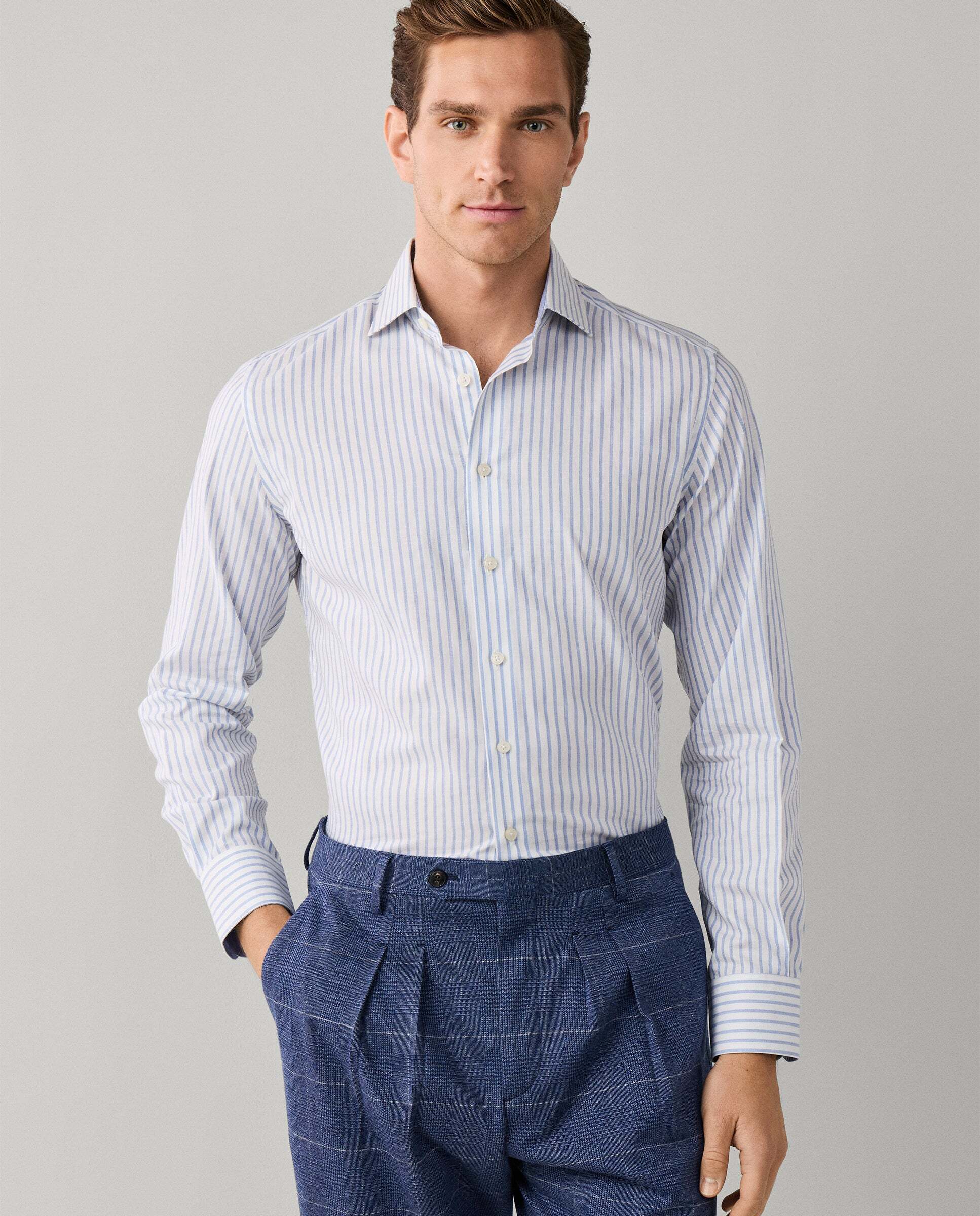 Imagen 0 de Camisa de hombre de rayas anchas fit tailored Azul