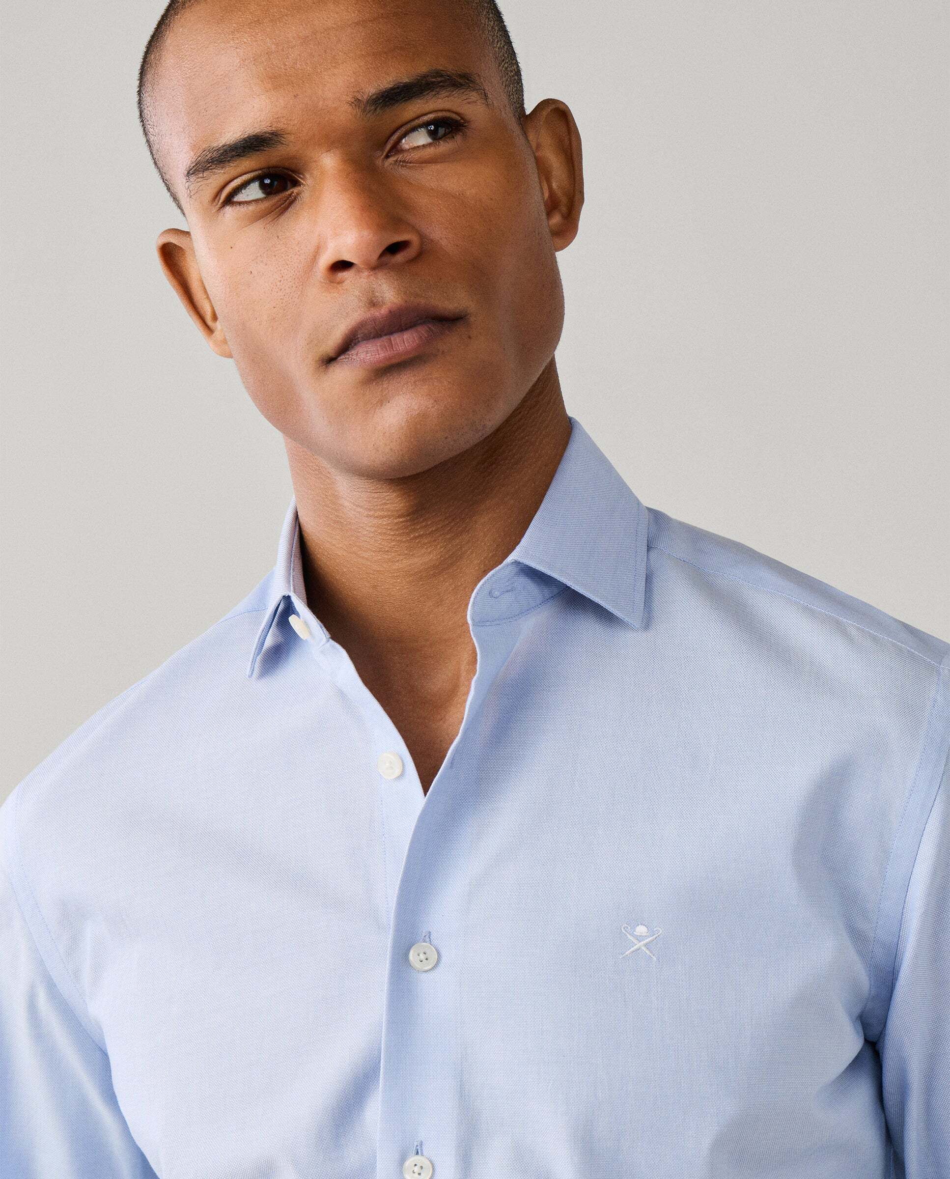 Camisa texturizada sólida fit tailored - Hackett - Azul Azul-4