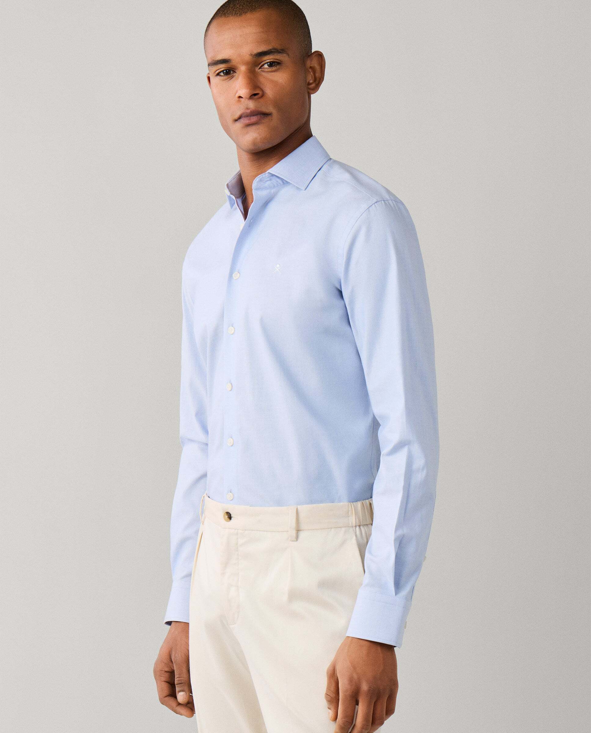 Camisa texturizada sólida fit tailored - Hackett - Azul Azul-7