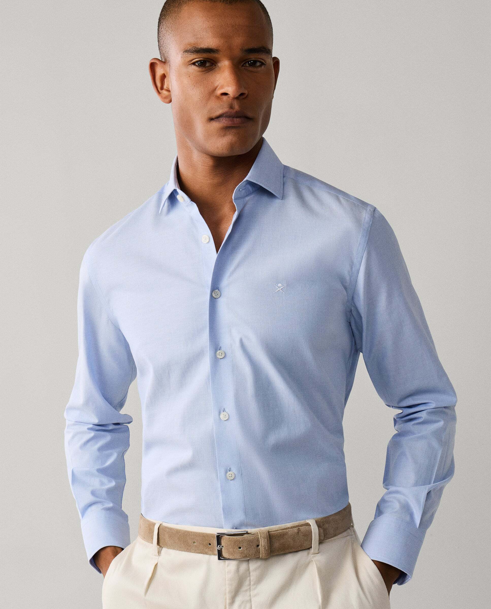 Camisa texturizada sólida fit tailored - Hackett - Azul Azul-8
