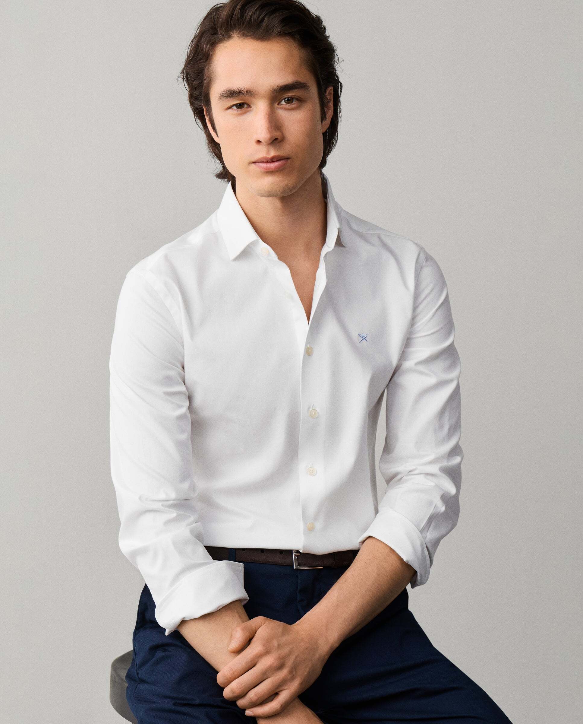 Camisa texturizada sólida fit tailored - Hackett - Blanco Blanco-7