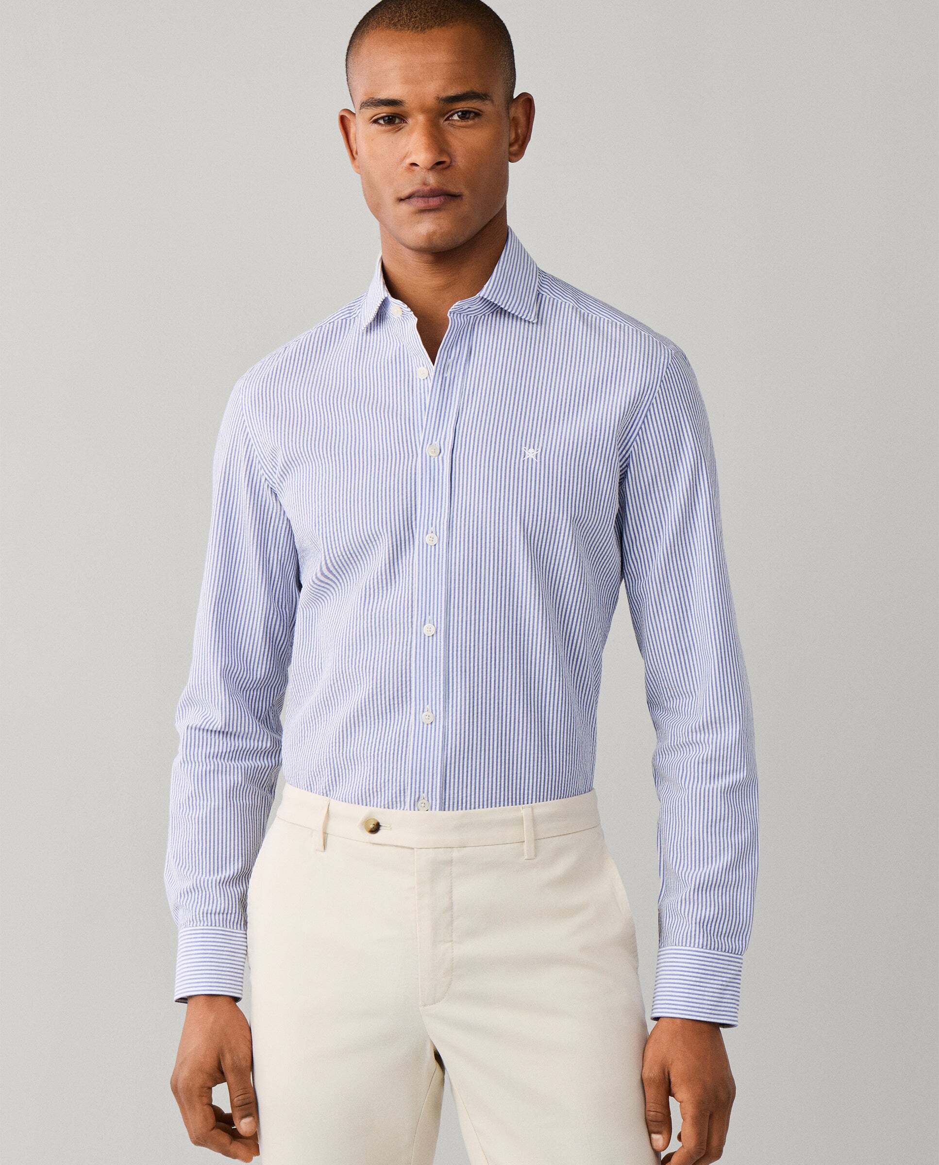 Hackett - Camisa de hombre de rayas bengala seersucker fit tailored.