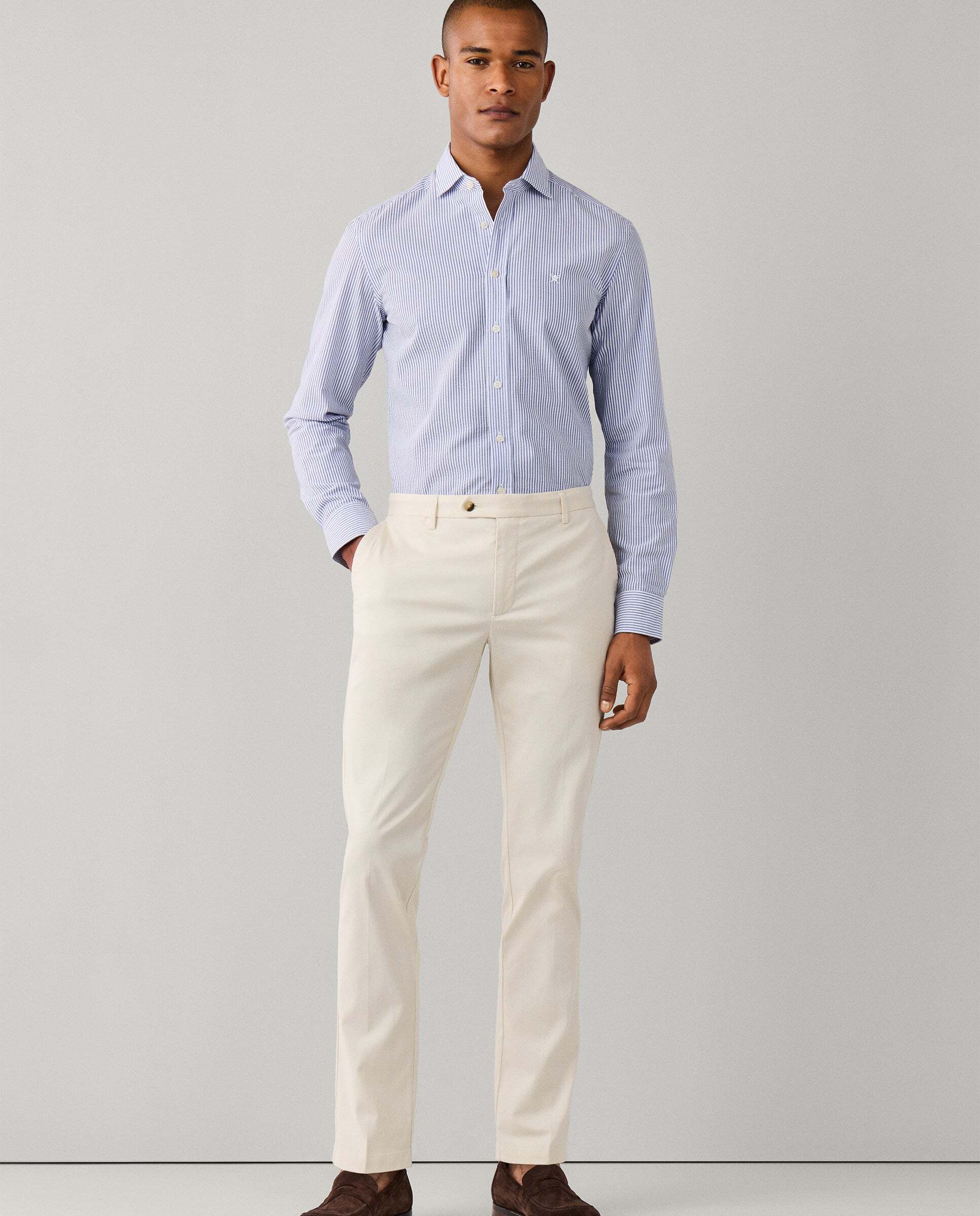 Camisa de hombre de rayas bengala seersucker fit tailored - Hackett - Azul Azul-2