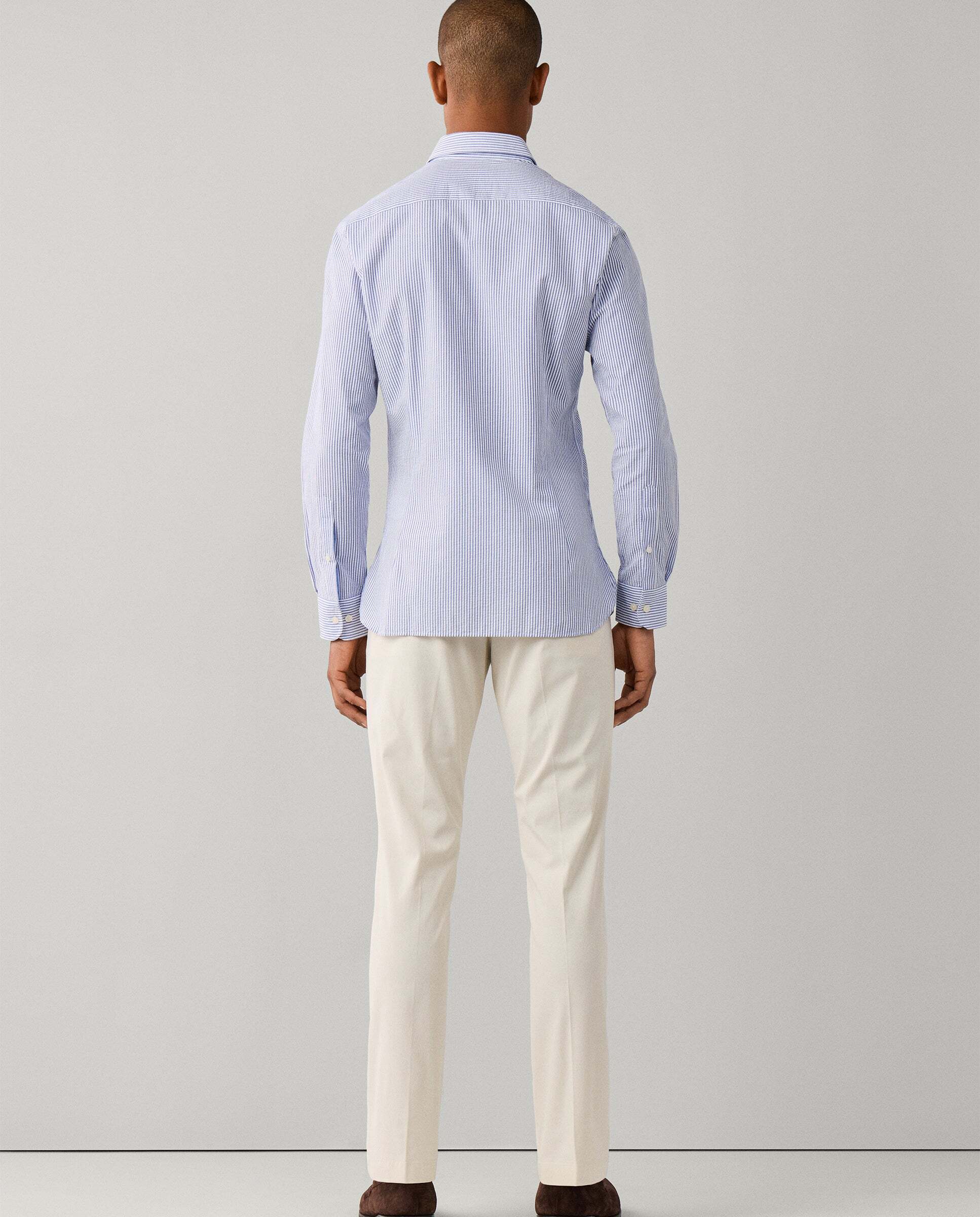 Camisa de hombre de rayas bengala seersucker fit tailored - Hackett - Azul Azul-3