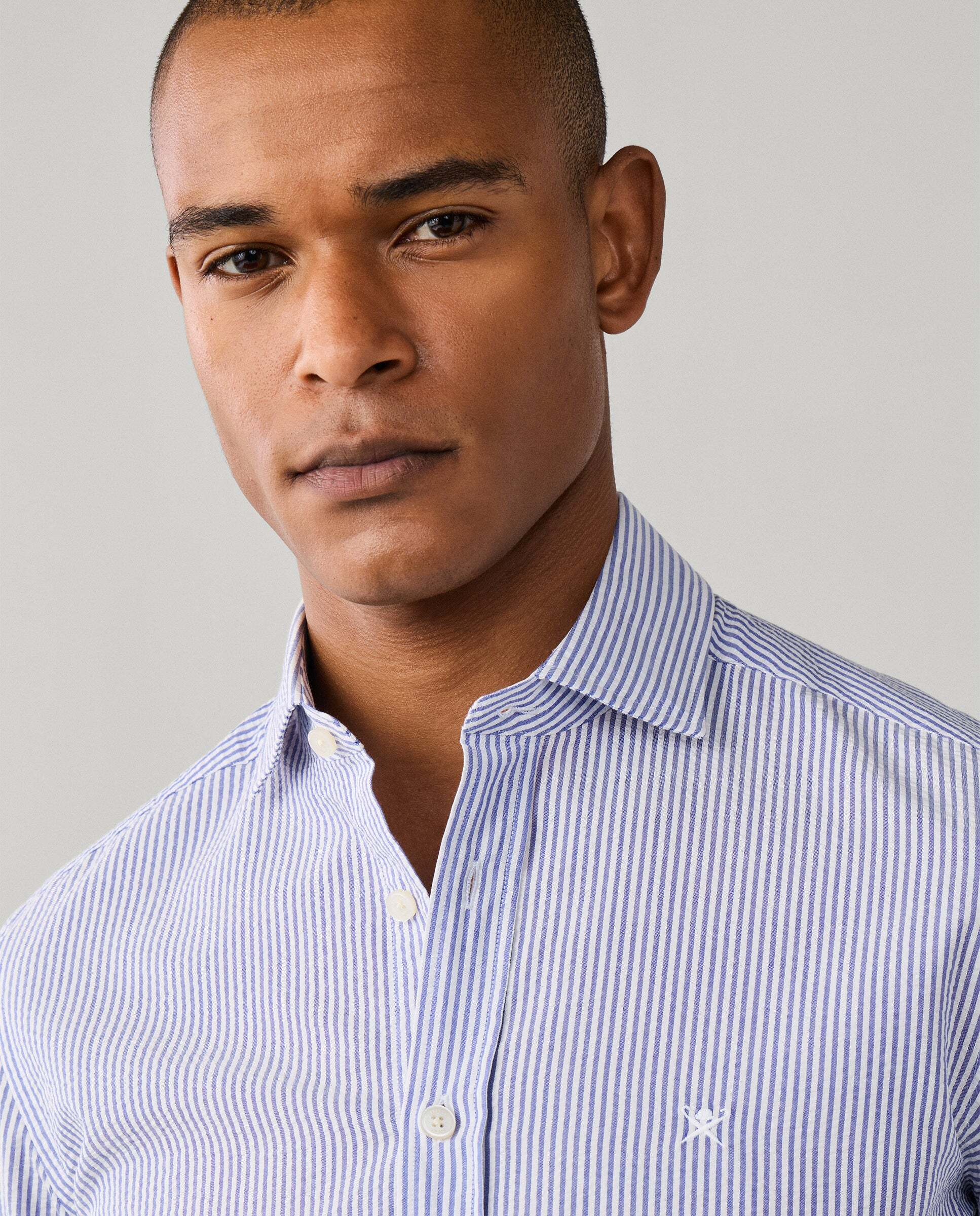Camisa de hombre de rayas bengala seersucker fit tailored - Hackett - Azul Azul-4