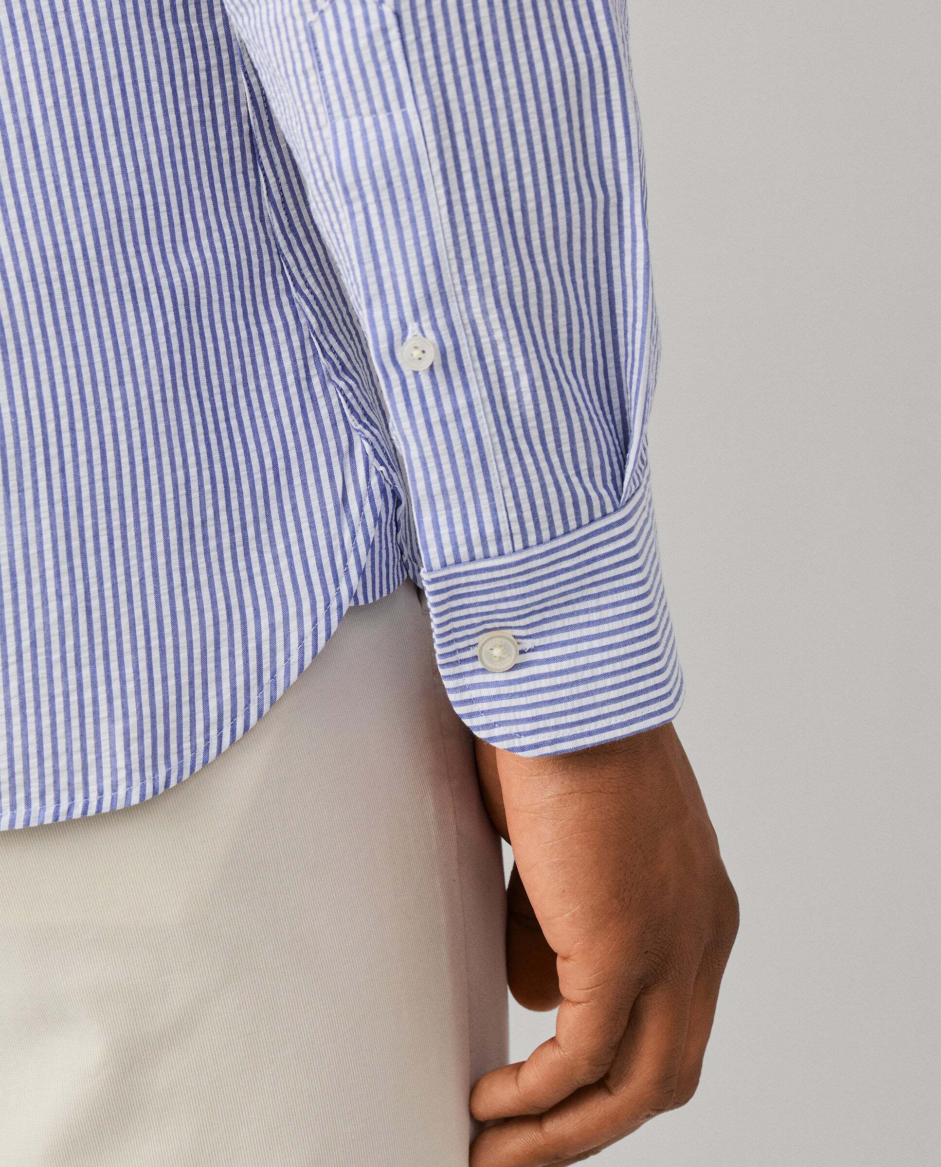 Camisa de hombre de rayas bengala seersucker fit tailored - Hackett - Azul Azul-5