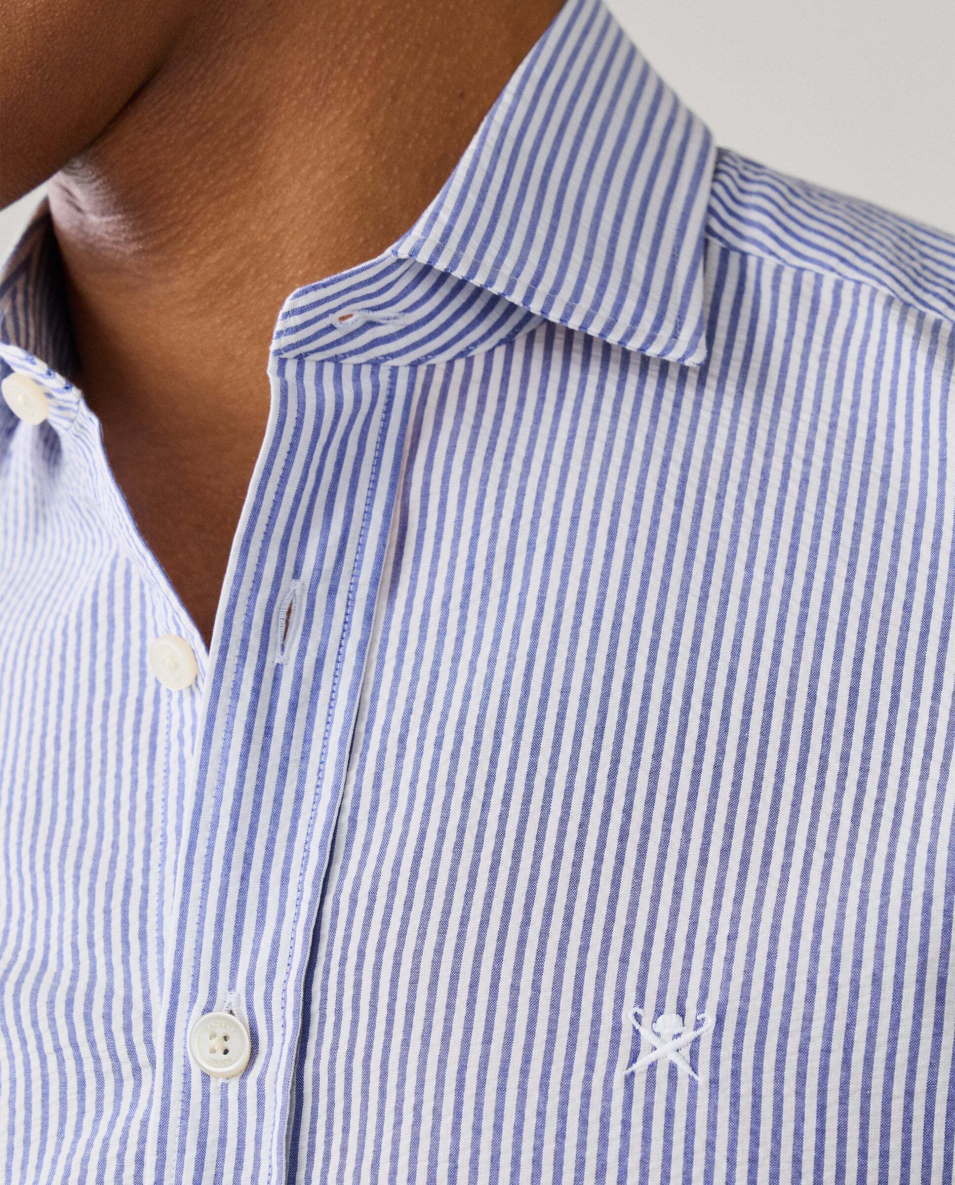 Camisa de hombre de rayas bengala seersucker fit tailored - Hackett - Azul Azul-6