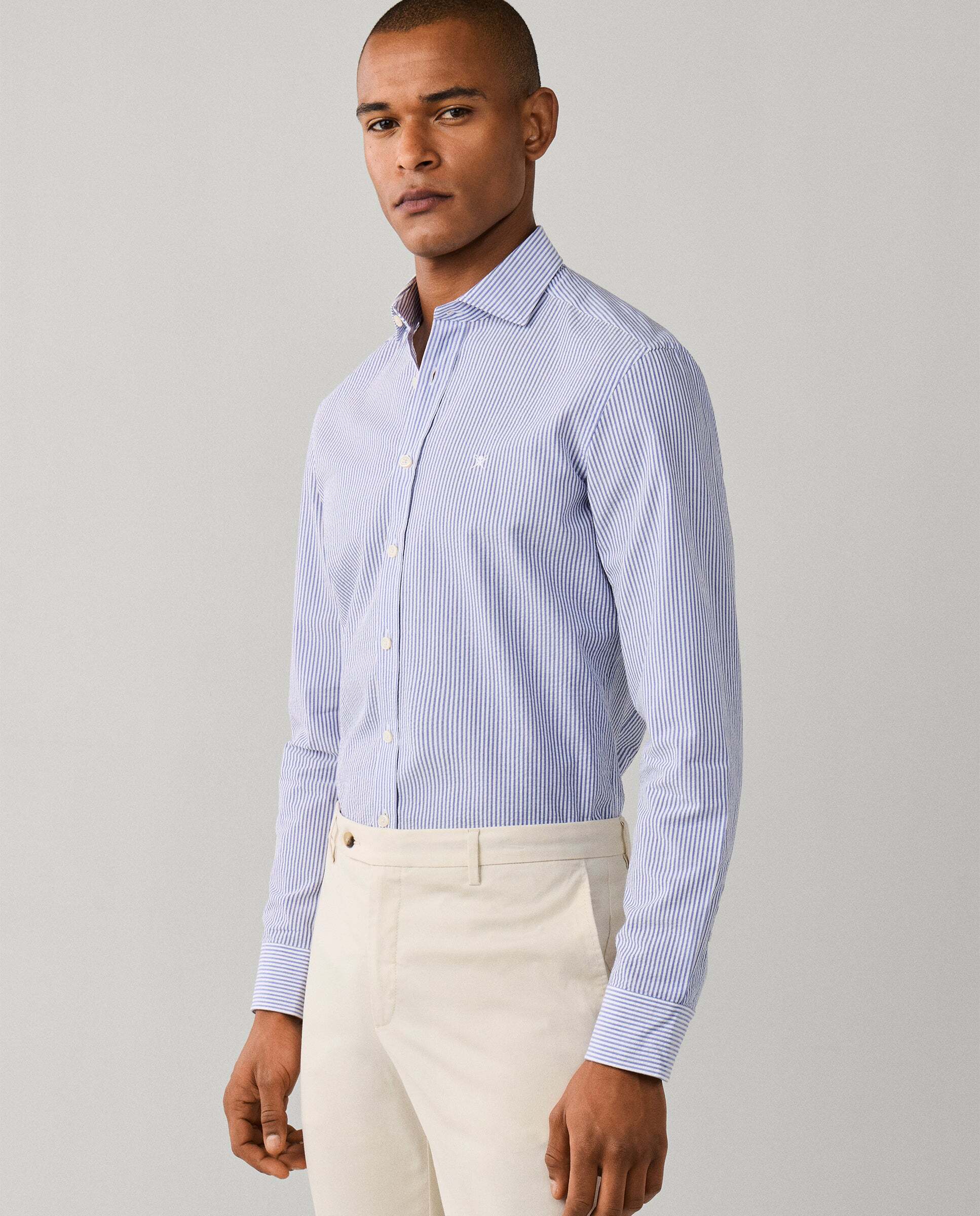 Camisa de hombre de rayas bengala seersucker fit tailored - Hackett - Azul Azul-7