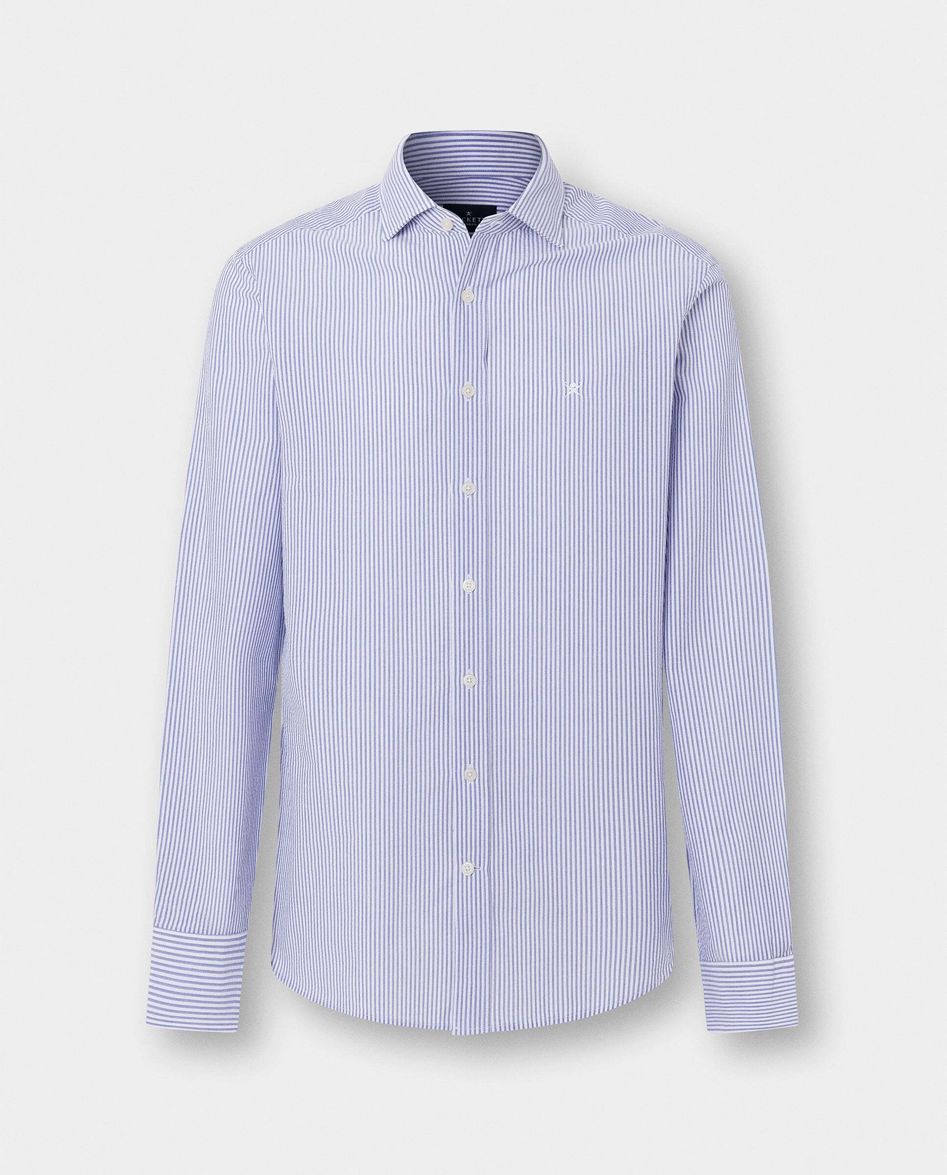 Camisa de hombre de rayas bengala seersucker fit tailored - Hackett - Azul Azul-10