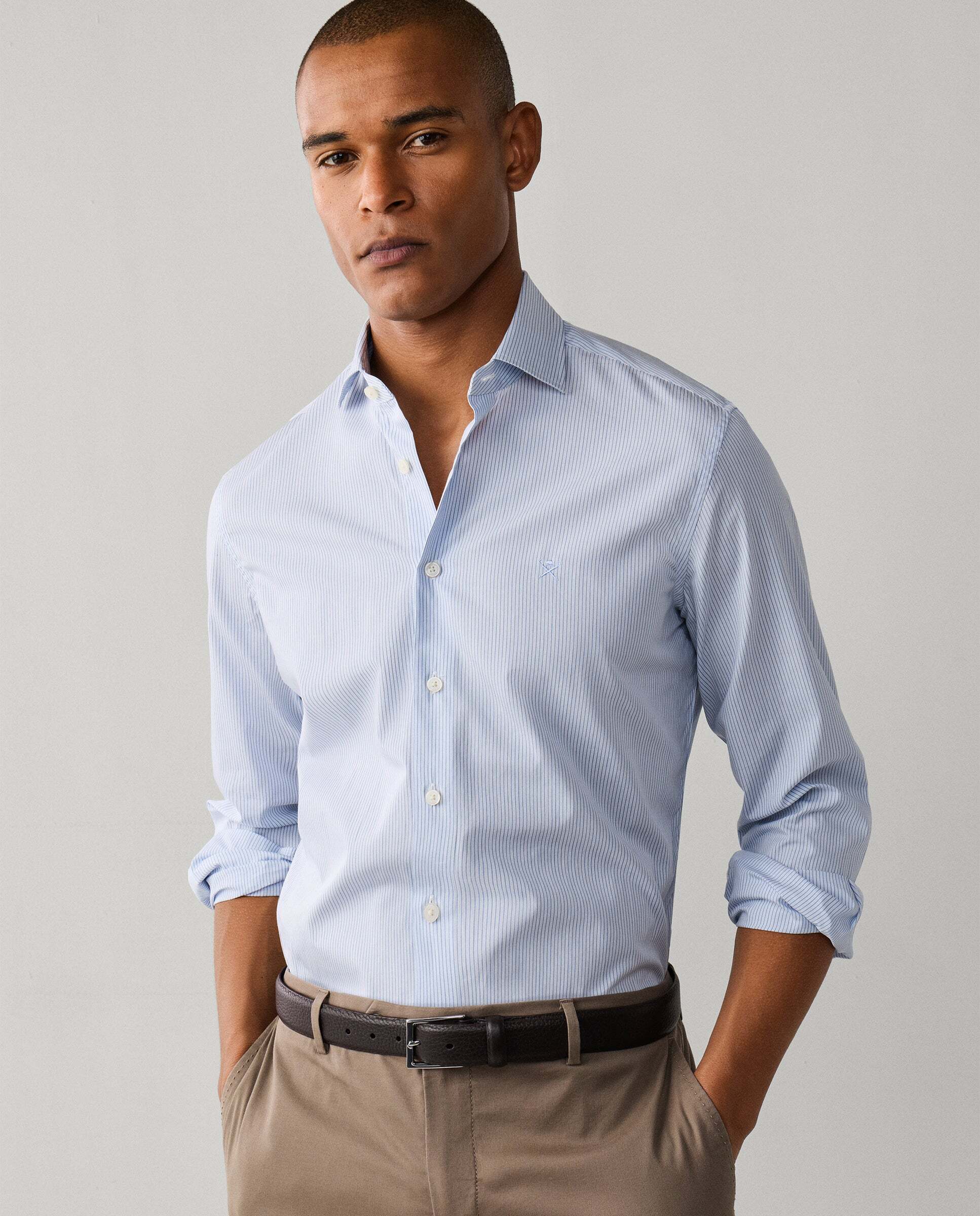 Camisa de hombre de rayas bengala city fit tailored - Hackett - Azul Azul-8