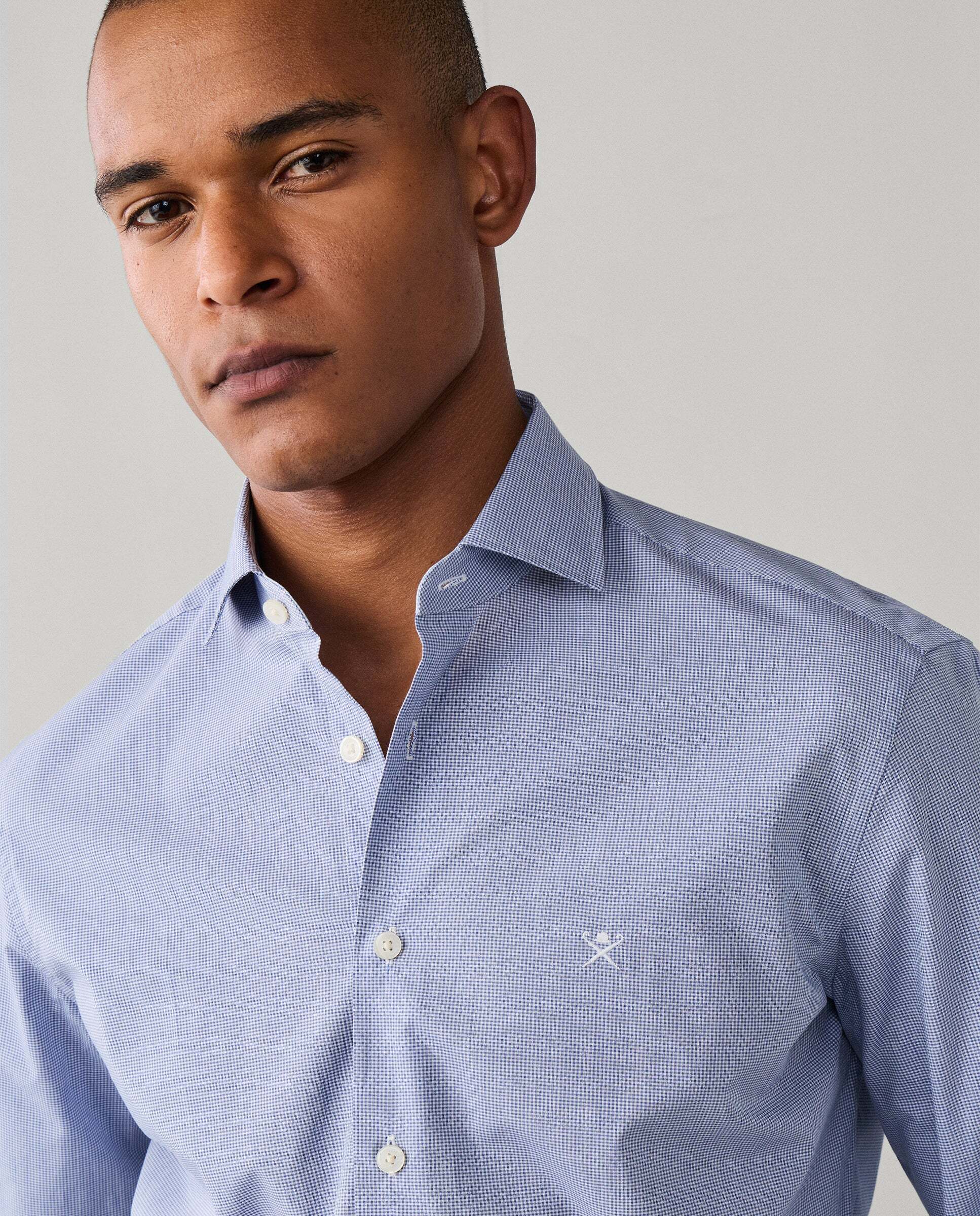Camisa de hombre de cuadros vichy city fit tailored - Hackett - Azul Azul-4
