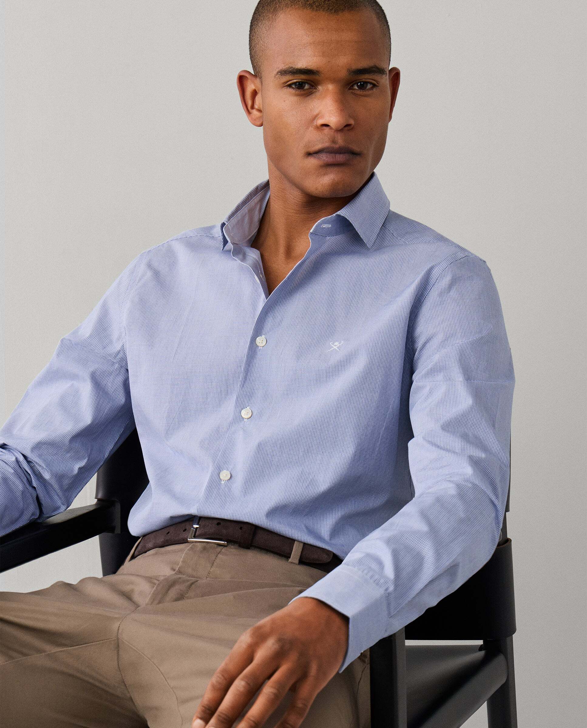 Camisa de hombre de cuadros vichy city fit tailored - Hackett - Azul Azul-8