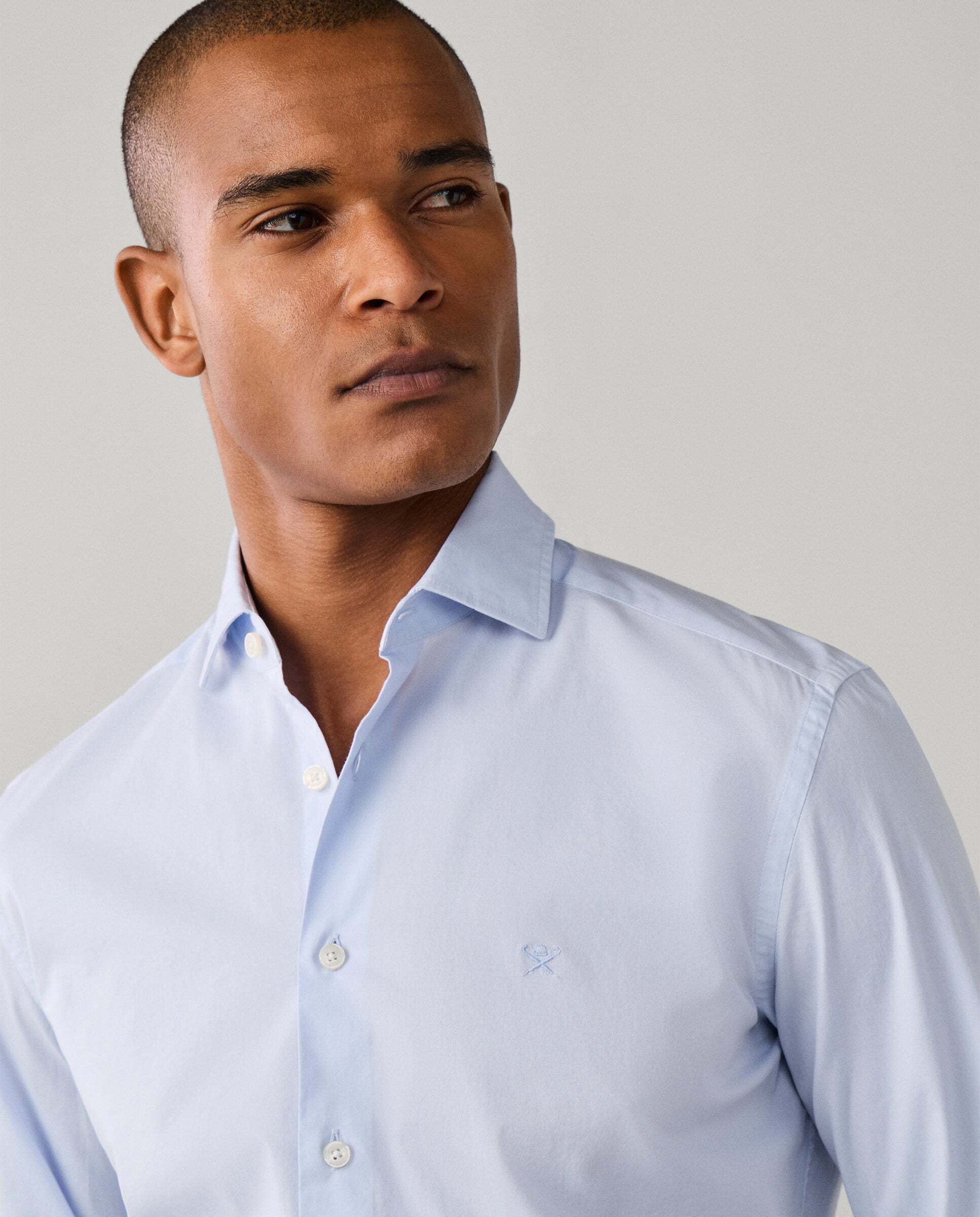 Camisa de hombre popelín elástica fit tailored - Hackett - Azul claro Azul claro-4