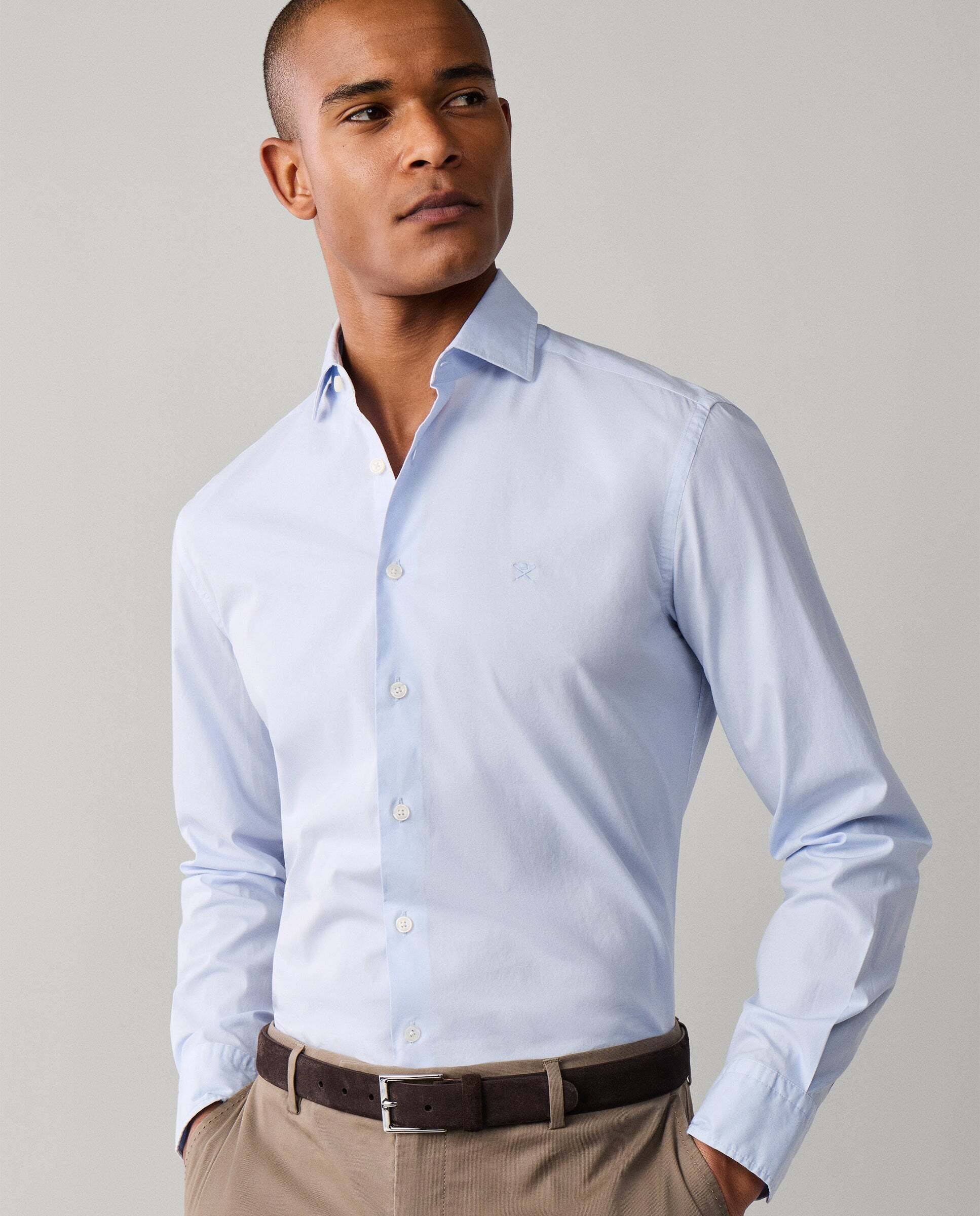 Camisa de hombre popelín elástica fit tailored - Hackett - Azul claro Azul claro-8