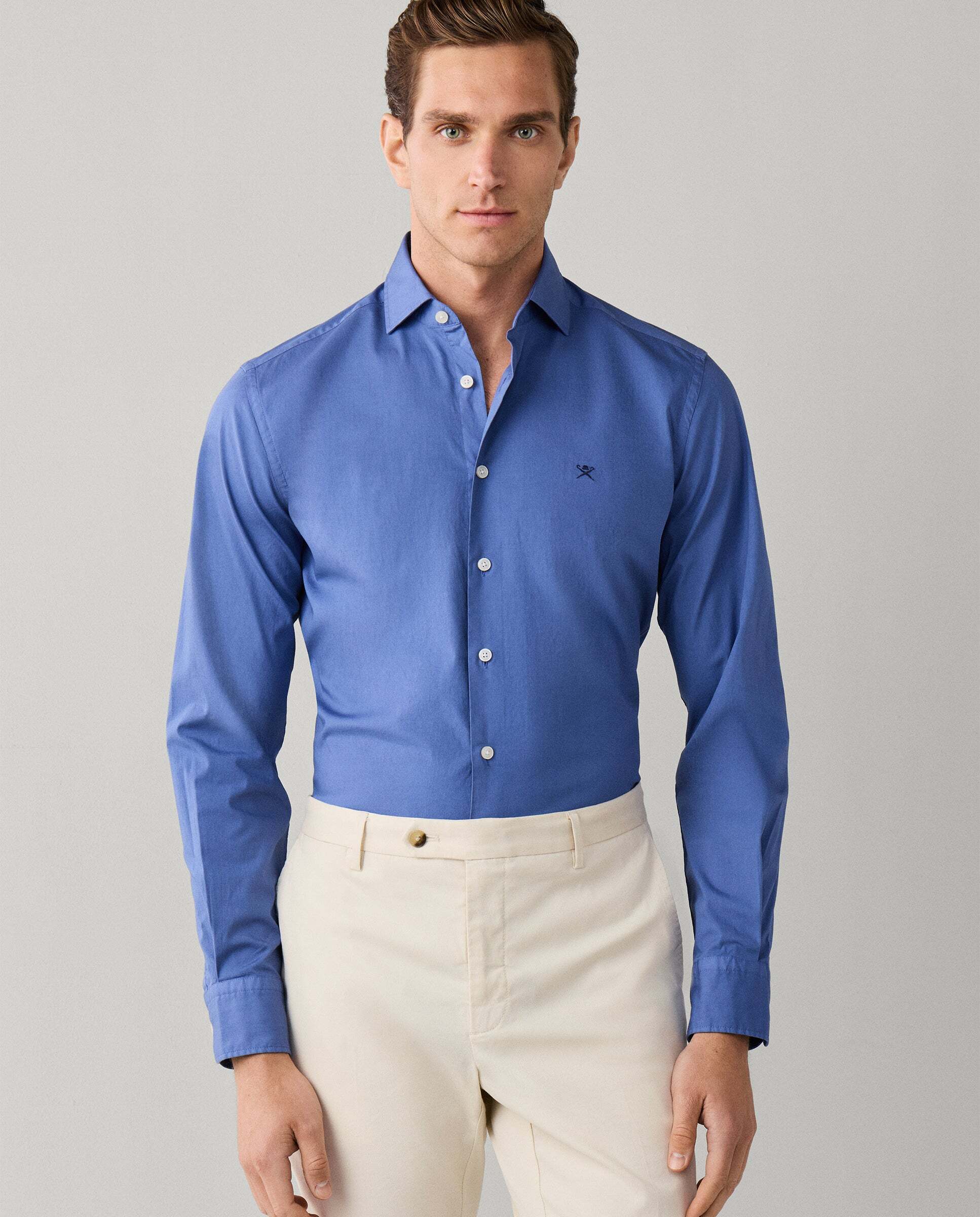 Camisa de hombre popelín elástica fit tailored - Hackett - Azul Azul-1