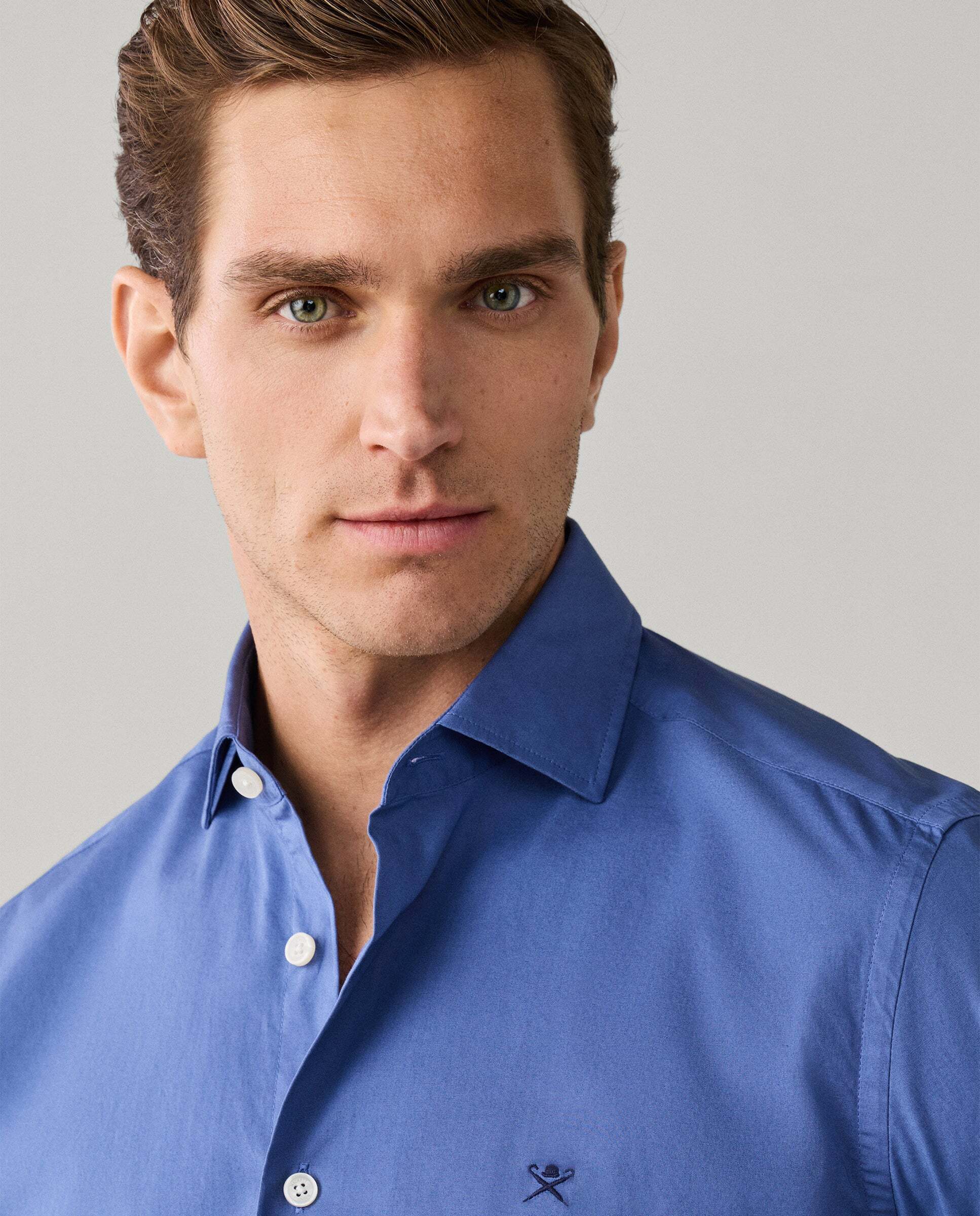 Camisa de hombre popelín elástica fit tailored - Hackett - Azul Azul-4